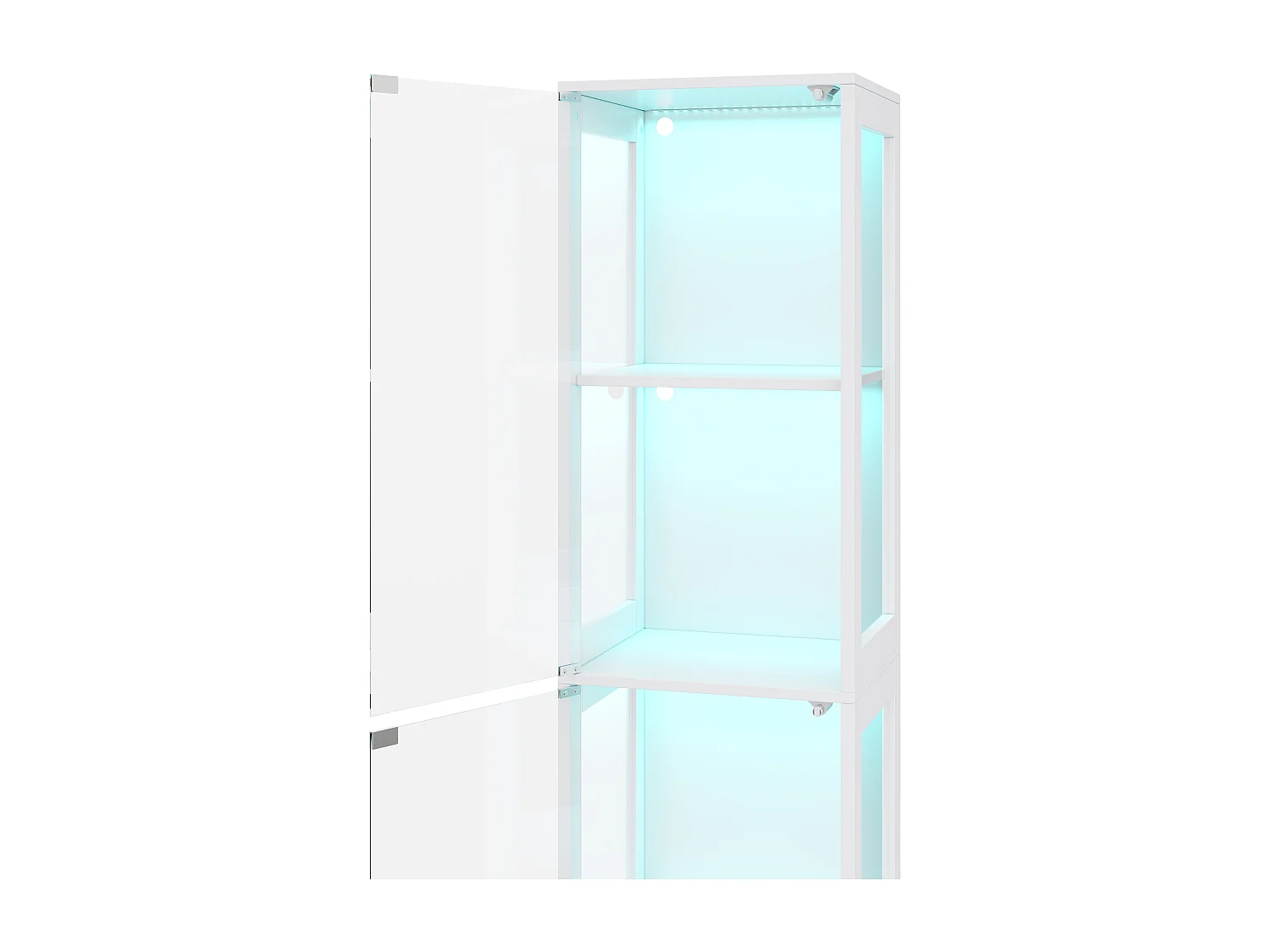 Moderne Glasvitrine – 40 x 35 x 170 cm – mit 4 Ablageflächen, LED-Beleuchtung und Tür – MDF und Glas – weiß