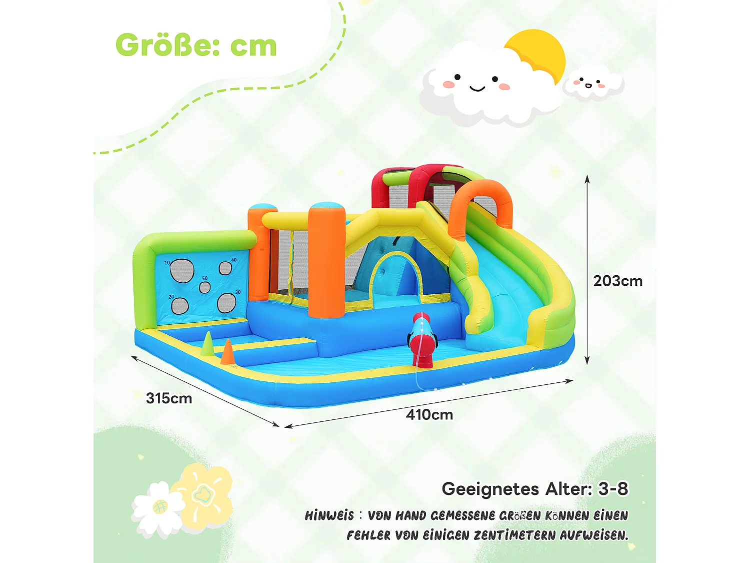 Château Gonflable Géant 11-en-1 : Aire de Jeux avec Grand Trampoline, Toboggan, Double Piscine, Mur d'Escalade et Cible - Souffleur 450W - Multicolore