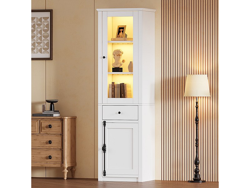 Display Cabinet 55x40x200cm - Tall cabinet with 2 doors and 1 drawer ...