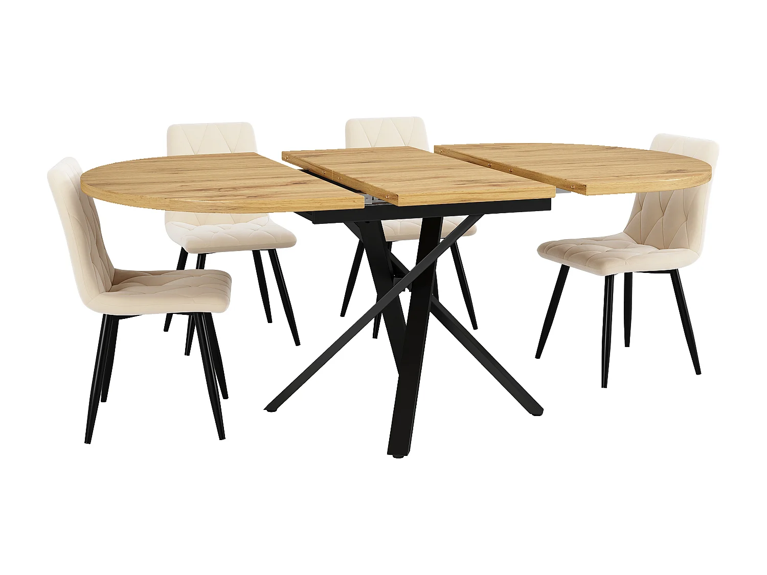 Ensemble table et chaises de salle à manger(5 pièces) - avec table extensible(110-140) + 4 chaises - structure en métal - naturel