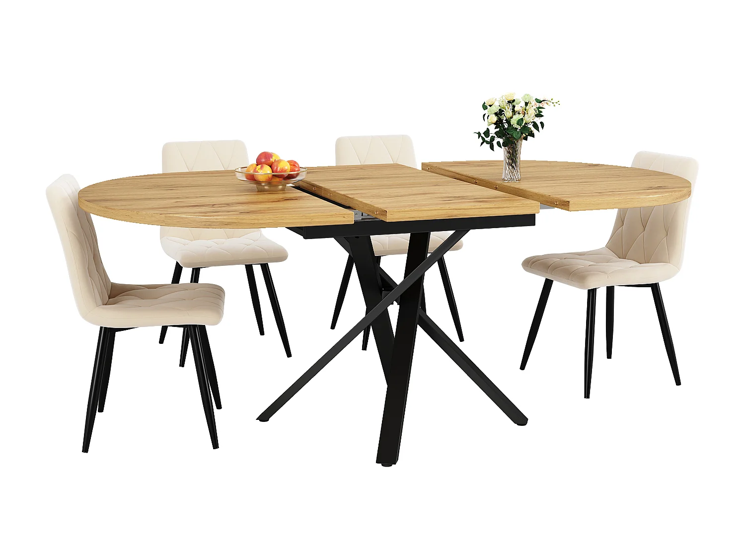 Ensemble table et chaises de salle à manger(5 pièces) - avec table extensible(110-140) + 4 chaises - structure en métal - naturel