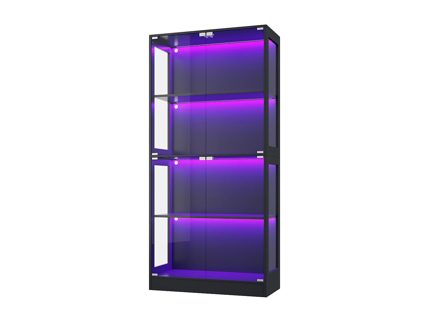 Moderne glazen vitrinekast - 80 x 35 x 170 cm - met 4 opbergplanken + LED-verlichting + deuren - MDF + glas - zwart