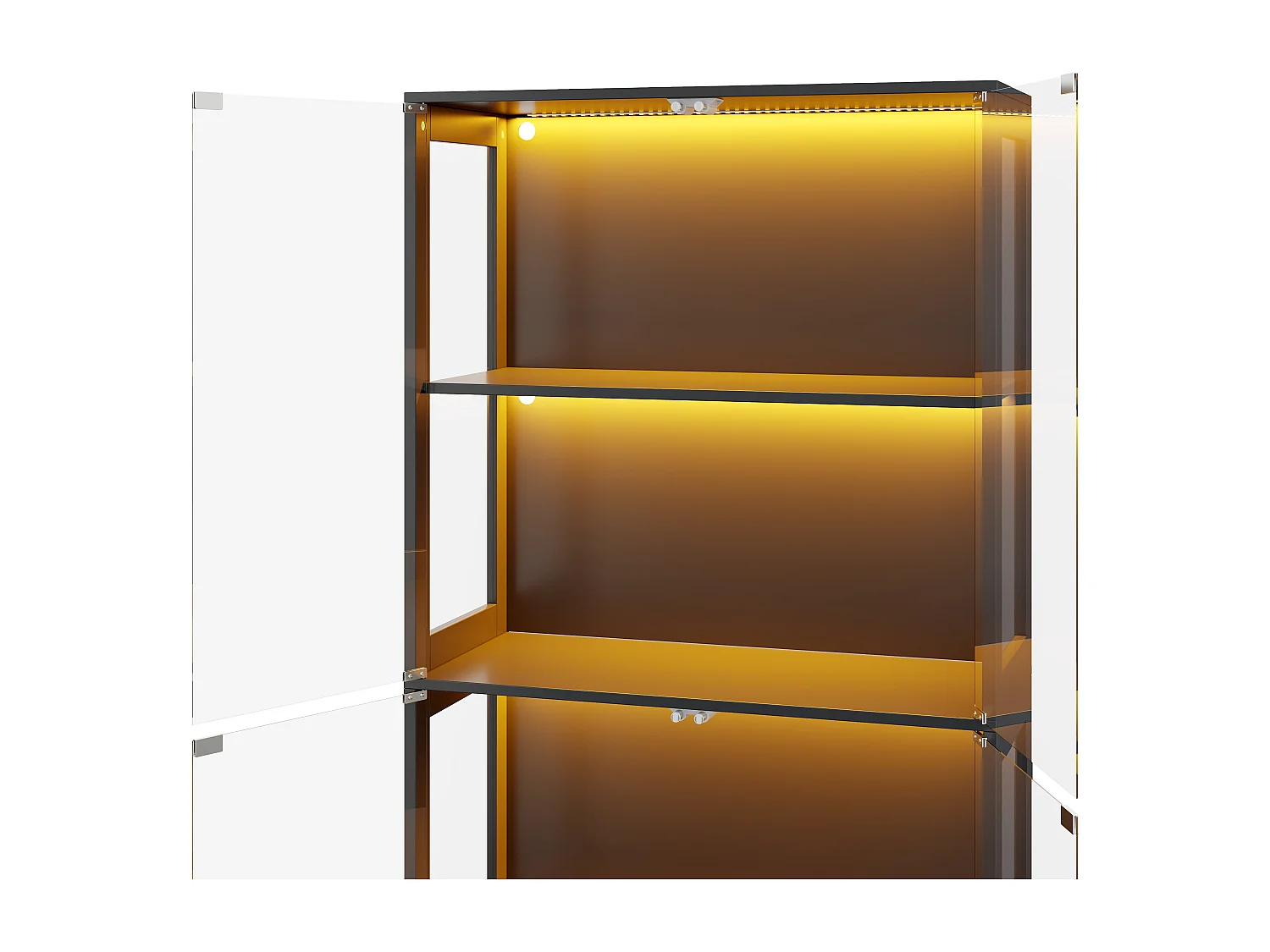 Moderne glazen vitrinekast - 80 x 35 x 170 cm - met 4 opbergplanken + LED-verlichting + deuren - MDF + glas - zwart