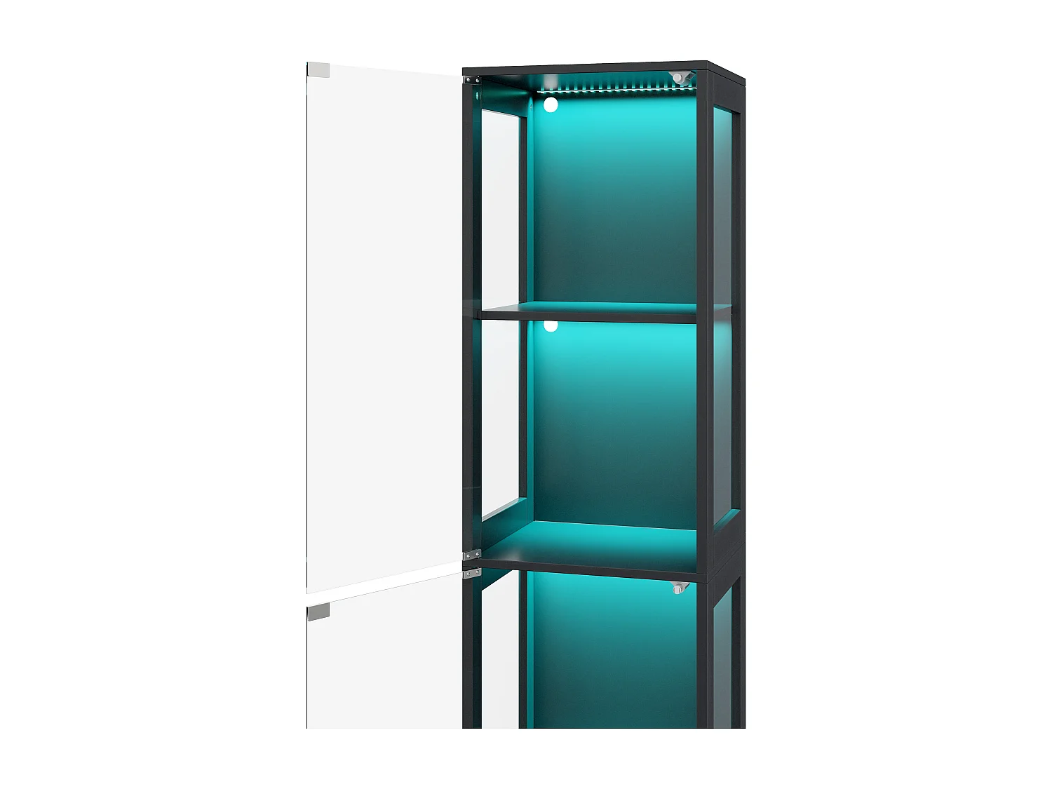 Moderne Glasvitrine – 40 x 35 x 170 cm – mit 4 Ablageflächen, LED-Beleuchtung und Tür – MDF und Glas – schwarz