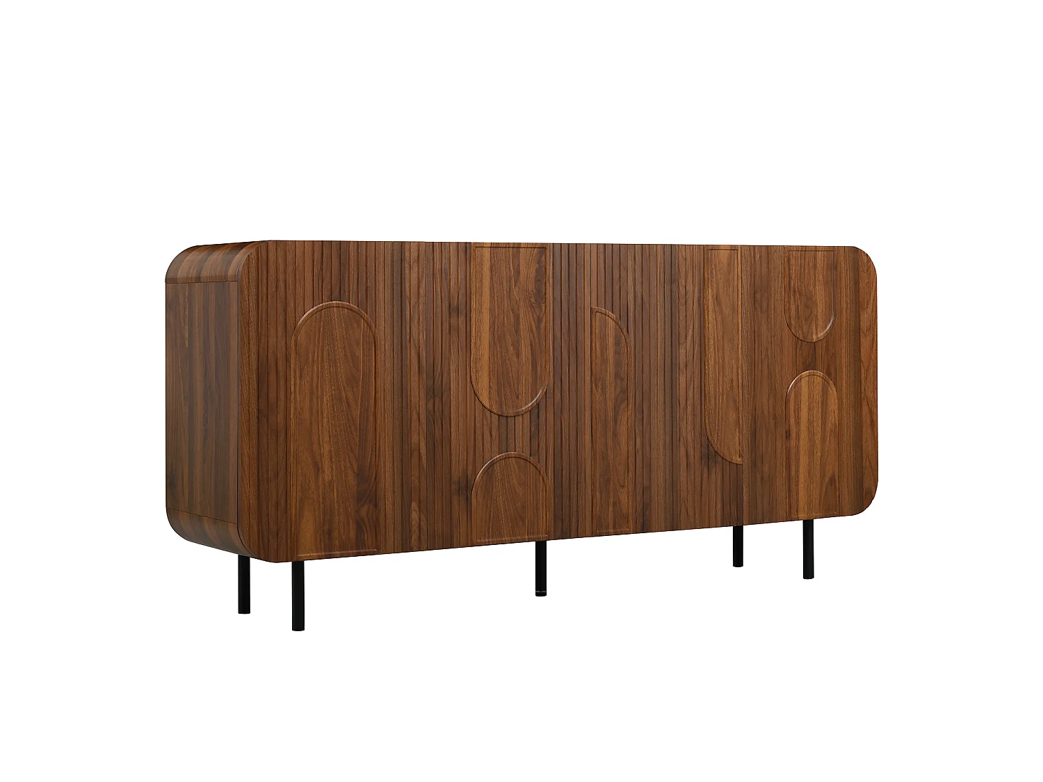Dressoir middeleeuws stijl 160x40x79 cm - 4 deuren, 8 vakken - Verstelbare planken - Noten fineer - Metalen poten - Bruin