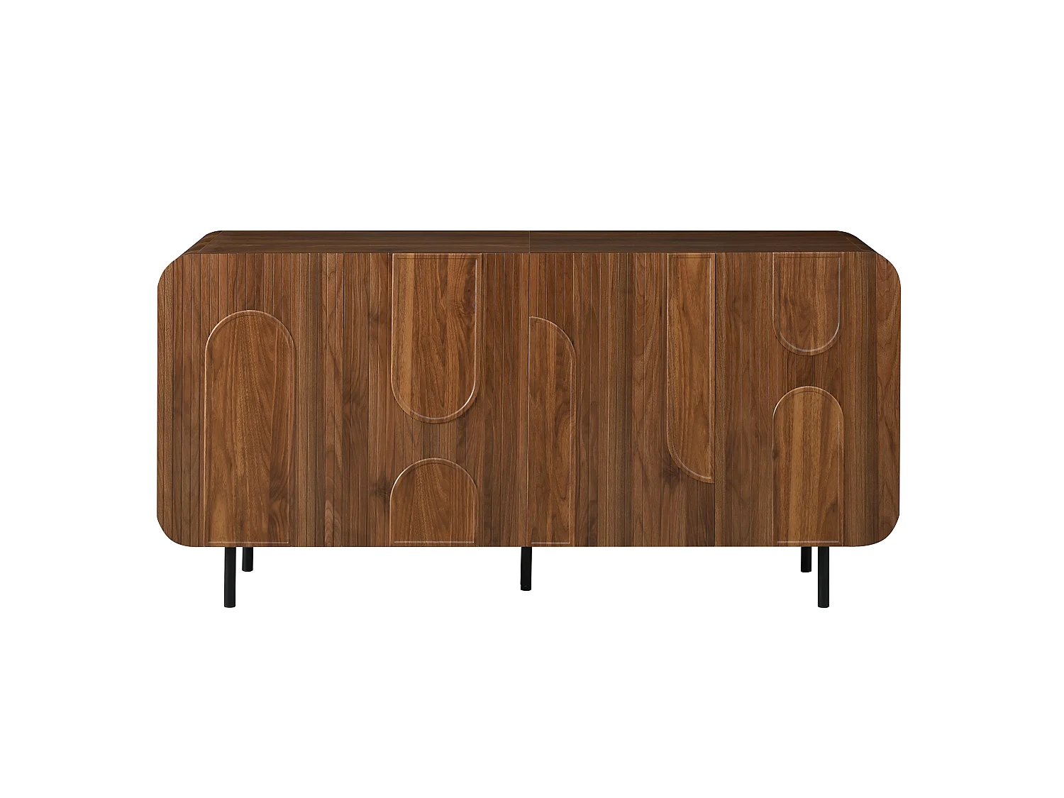 Dressoir middeleeuws stijl 160x40x79 cm - 4 deuren, 8 vakken - Verstelbare planken - Noten fineer - Metalen poten - Bruin