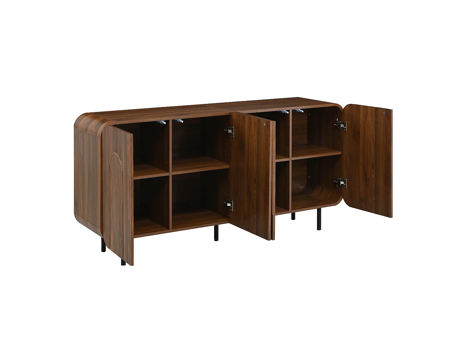 Dressoir middeleeuws stijl 160x40x79 cm - 4 deuren, 8 vakken - Verstelbare planken - Noten fineer - Metalen poten - Bruin