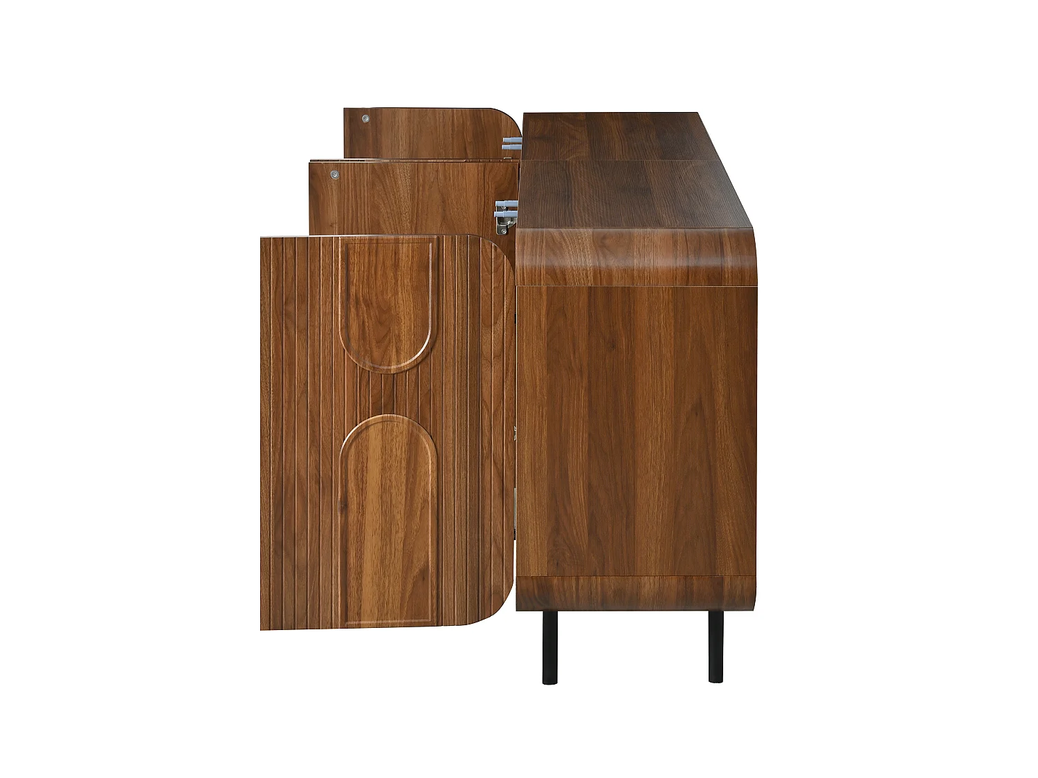 Dressoir middeleeuws stijl 160x40x79 cm - 4 deuren, 8 vakken - Verstelbare planken - Noten fineer - Metalen poten - Bruin