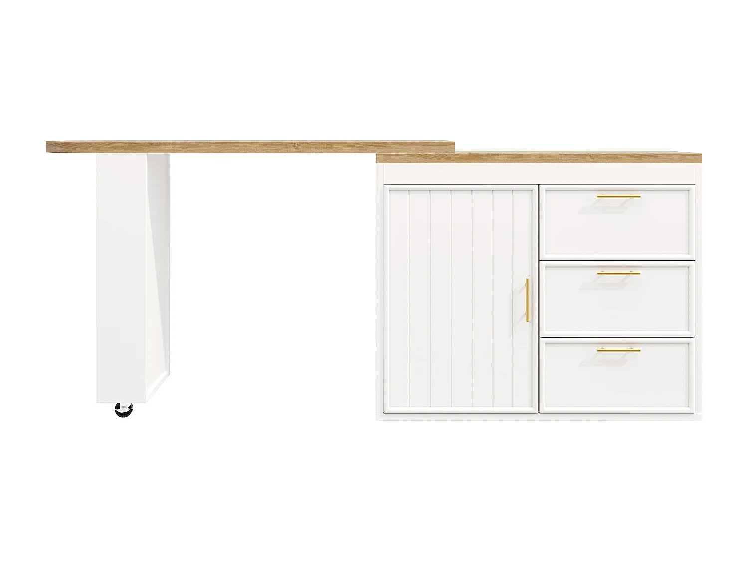 Ausziehbarer Bar-Schrank - drehbar - 128-203x39x90cm - mit 1 Tür und 3 Schubladen - großer Stauraum und Metallgriffe - Weiß