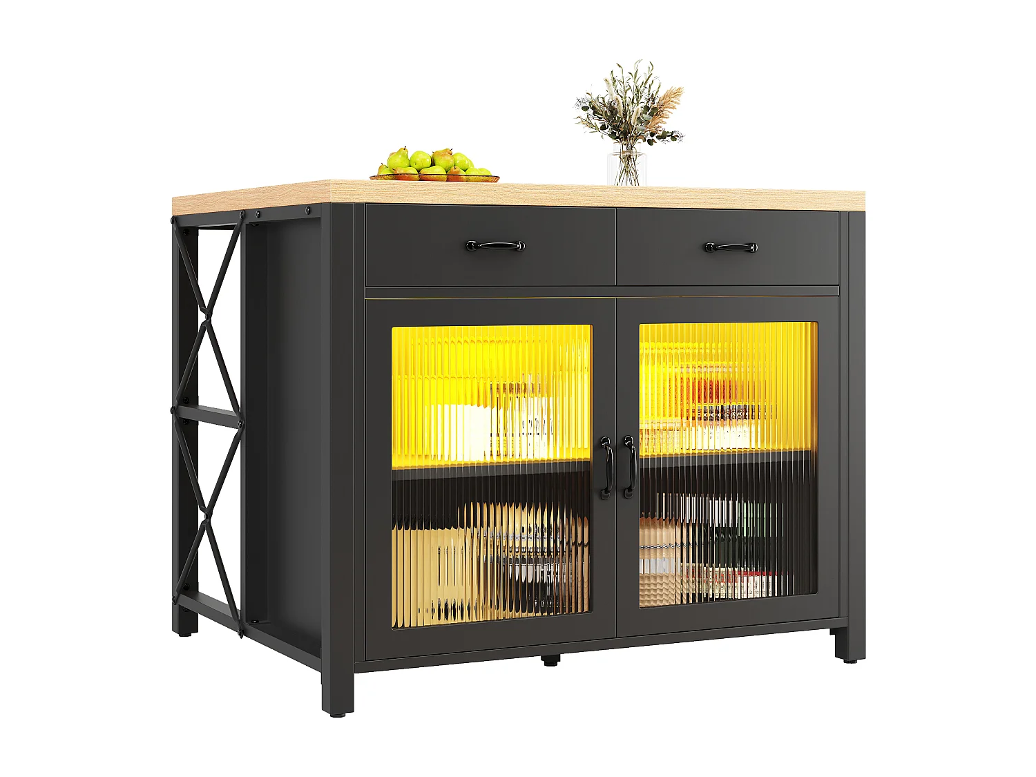 Ensemble table de bar avec tabourets(5 pièces) - table de bar avec Leds + tiroirs + 4 tabourets - MDF - noir