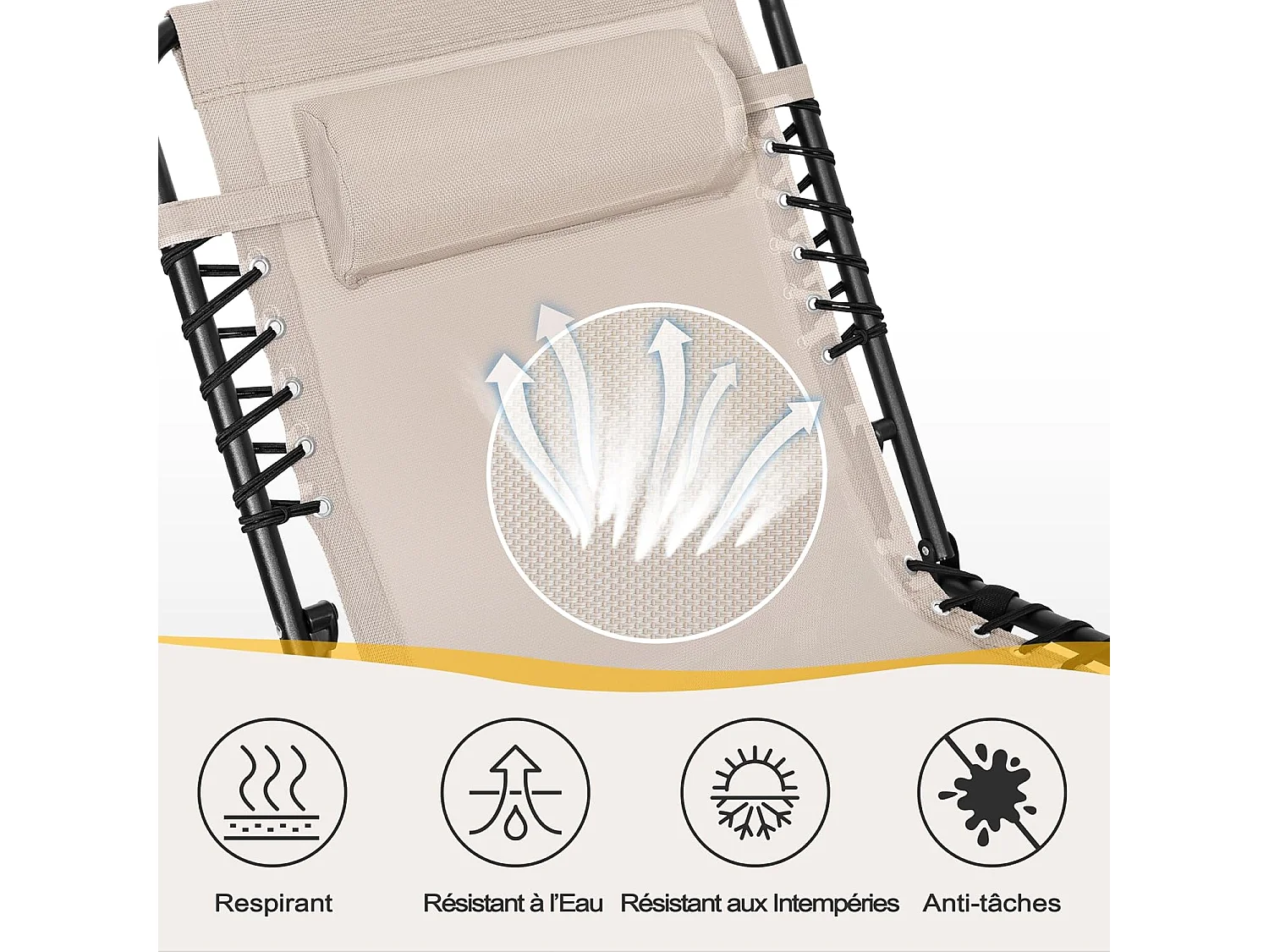 Transat Pliant 5 Positions Trou Facial Coussin Kaki