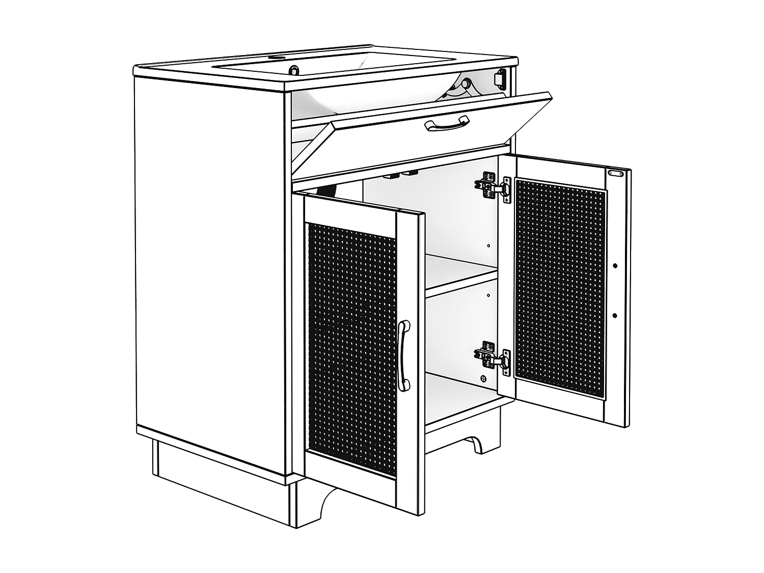 Szafka łazienkowa pod umywalkę - 76 x 46 x 88 cm - wykończenie naturalne - z 2 drzwiami + podnoszonymi szufladami + umywalką - MDF - naturalne