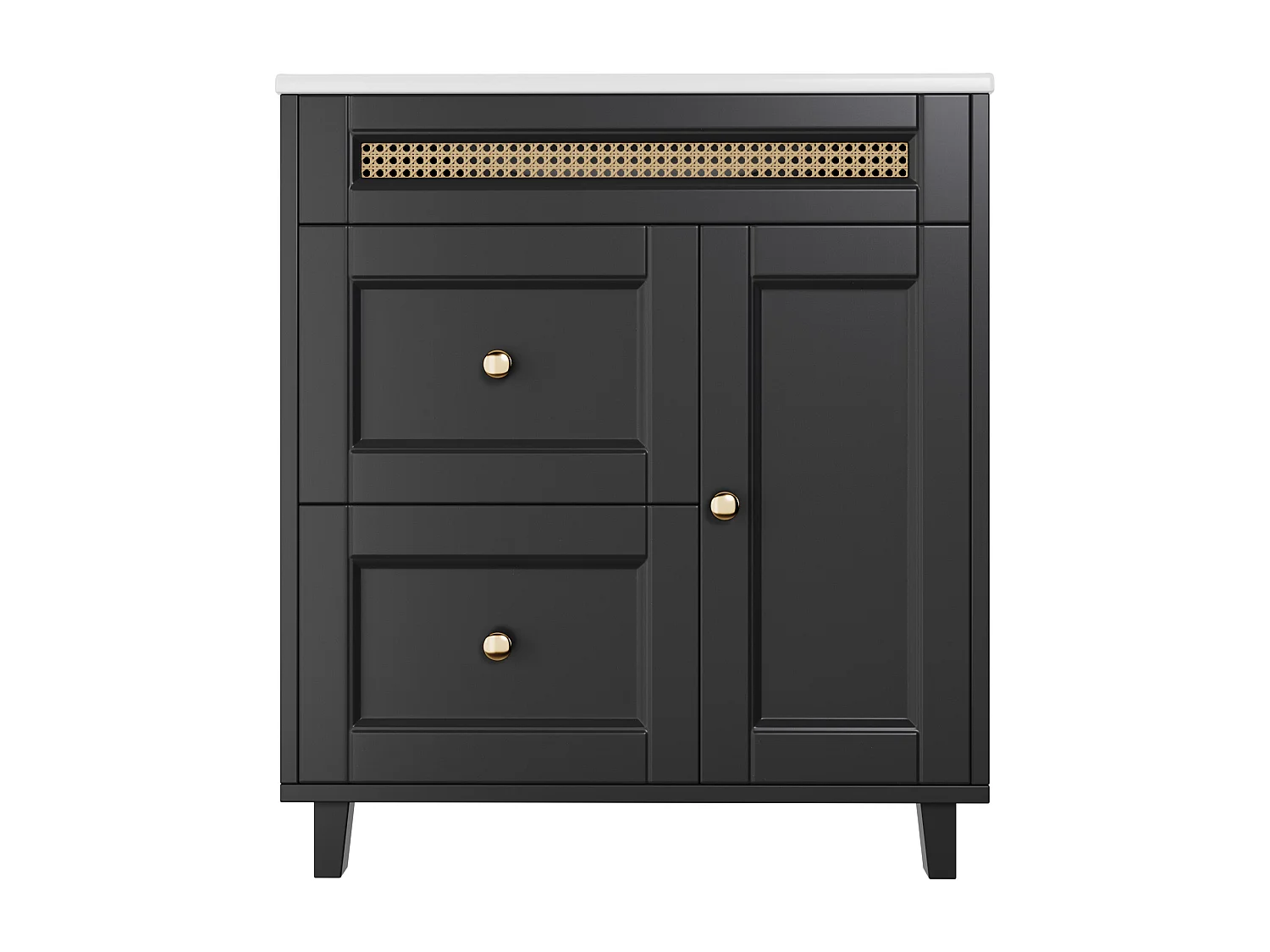 Badkamermeubel - 76 x 46 x 86,5 cm - gelakte afwerking - met 2 lades + opbergdeur + wasbak - MDF - zwart