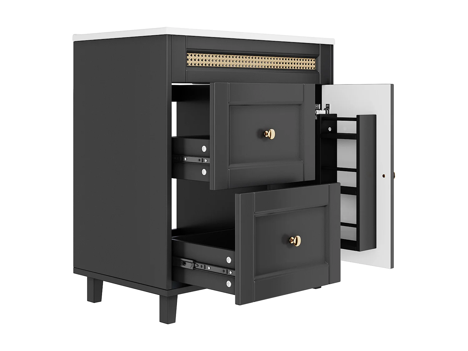 Badkamermeubel - 76 x 46 x 86,5 cm - gelakte afwerking - met 2 lades + opbergdeur + wasbak - MDF - zwart