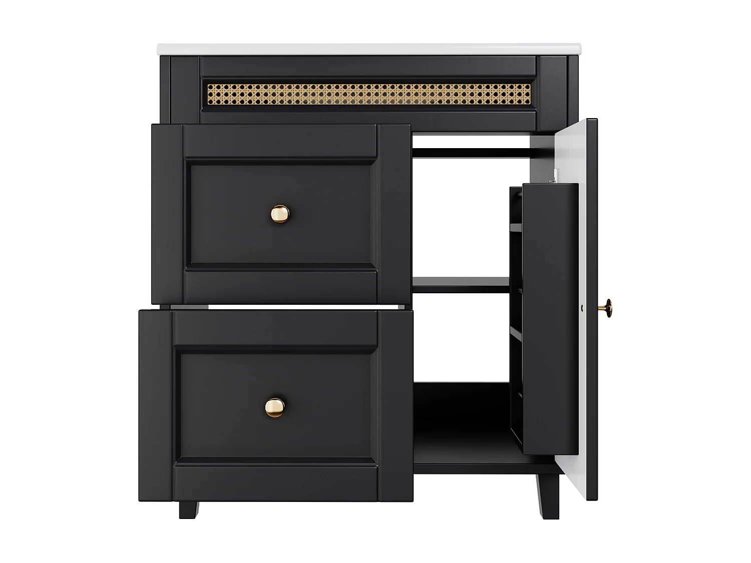 Badkamermeubel - 76 x 46 x 86,5 cm - gelakte afwerking - met 2 lades + opbergdeur + wasbak - MDF - zwart