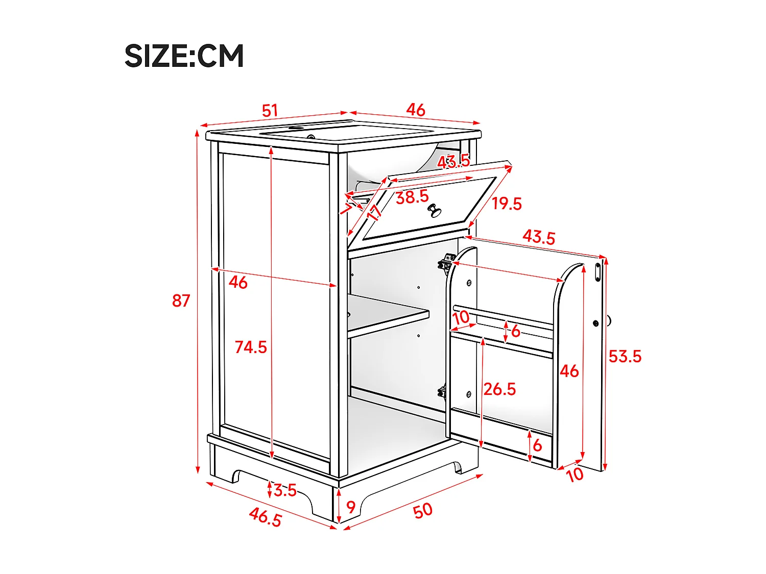 Meuble vasque de salle de bain - 51 x 46 x 87 cm - finition laquée - avec tiroir + porte de rangement + vasque - MDF - blanc