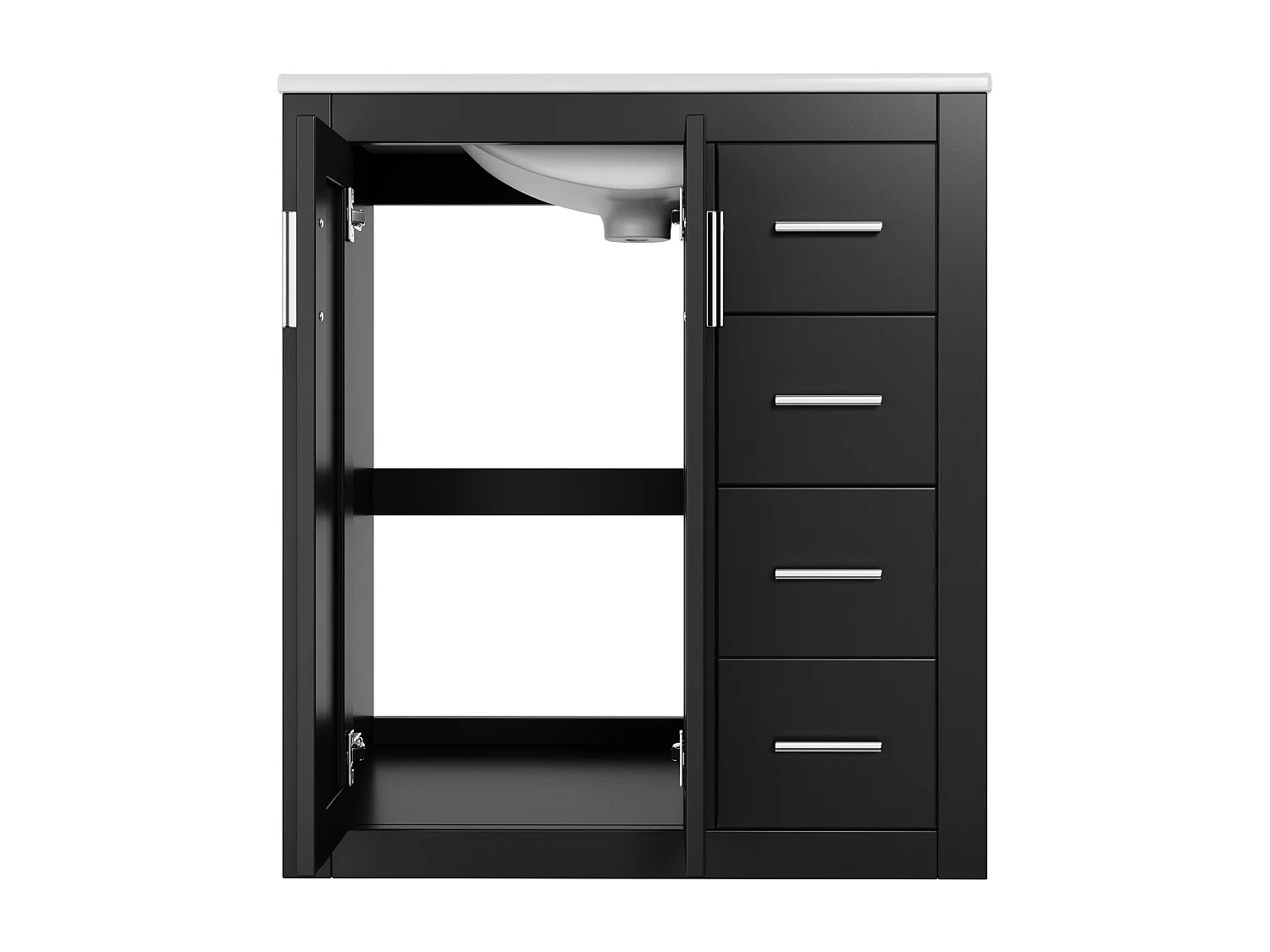 Meuble vasque de salle de bain - 76 x 46.5 x 85.5 cm - finition laquée - avec tiroirs + porte + vasque - MDF - noir