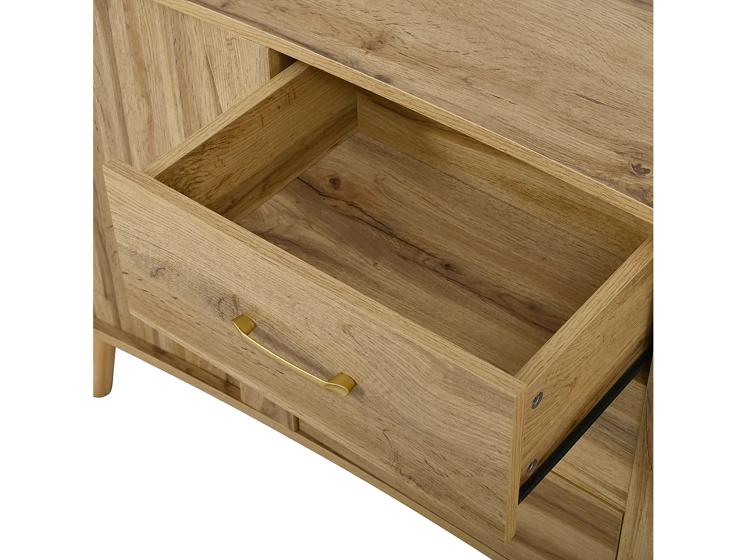 Buffet en forme de pois 150x36.5x75 cm - 2 portes coulissantes + 3 tiroirs - Étagères réglables - Pieds en bois - Naturel