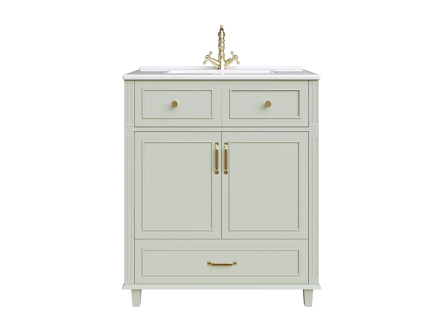 Meuble vasque en céramique de salle de bain - 81 x 45.5 x 86.5 cm - avec tiroir + portes - MDF - vert