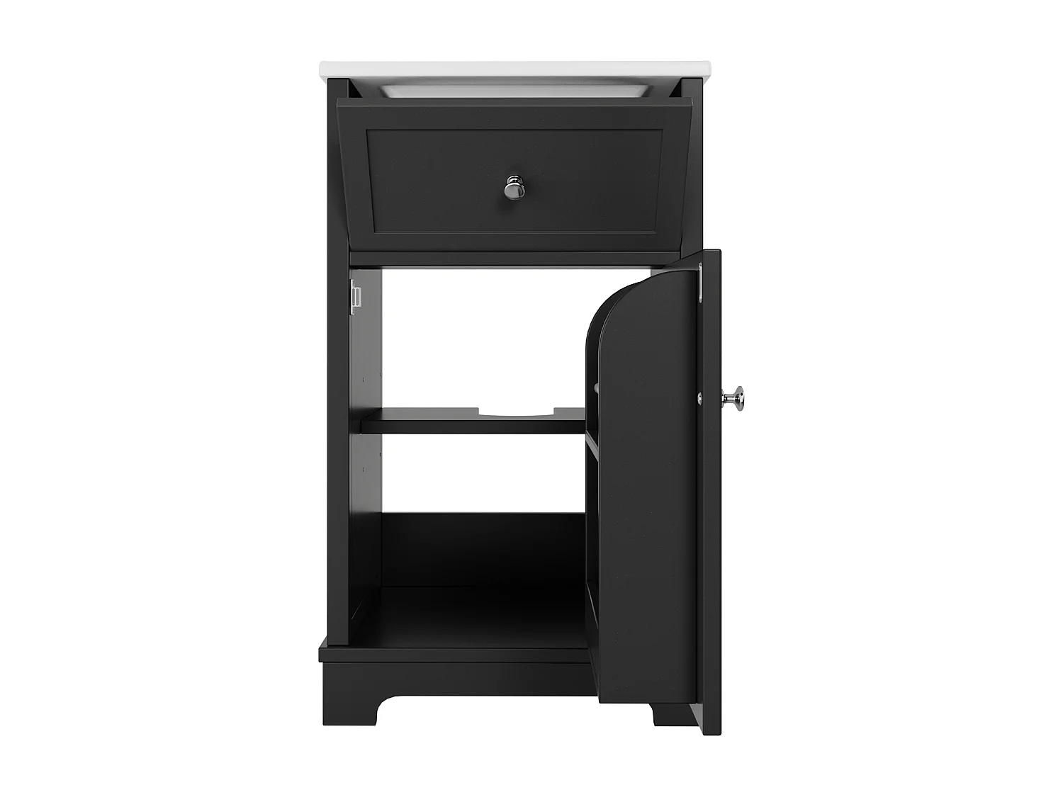 Meuble vasque de salle de bain - 51 x 46 x 87 cm - finition laquée - avec tiroir + porte de rangement + vasque - MDF - noir