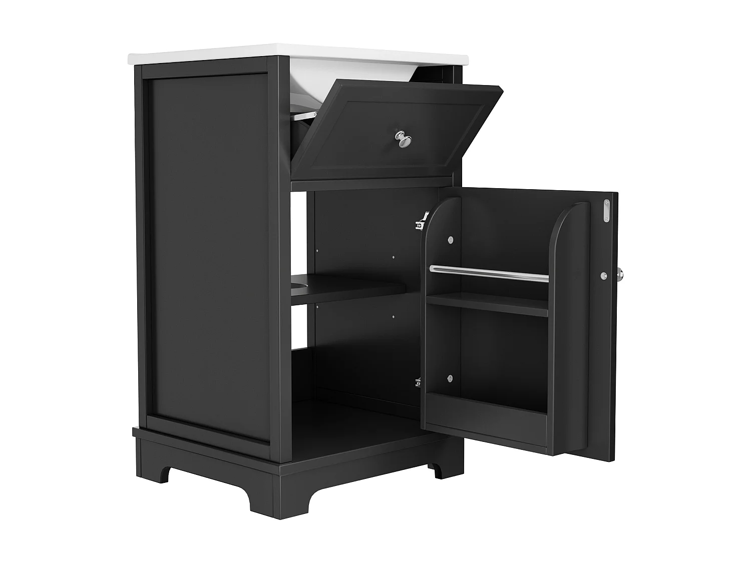 Meuble vasque de salle de bain - 51 x 46 x 87 cm - finition laquée - avec tiroir + porte de rangement + vasque - MDF - noir