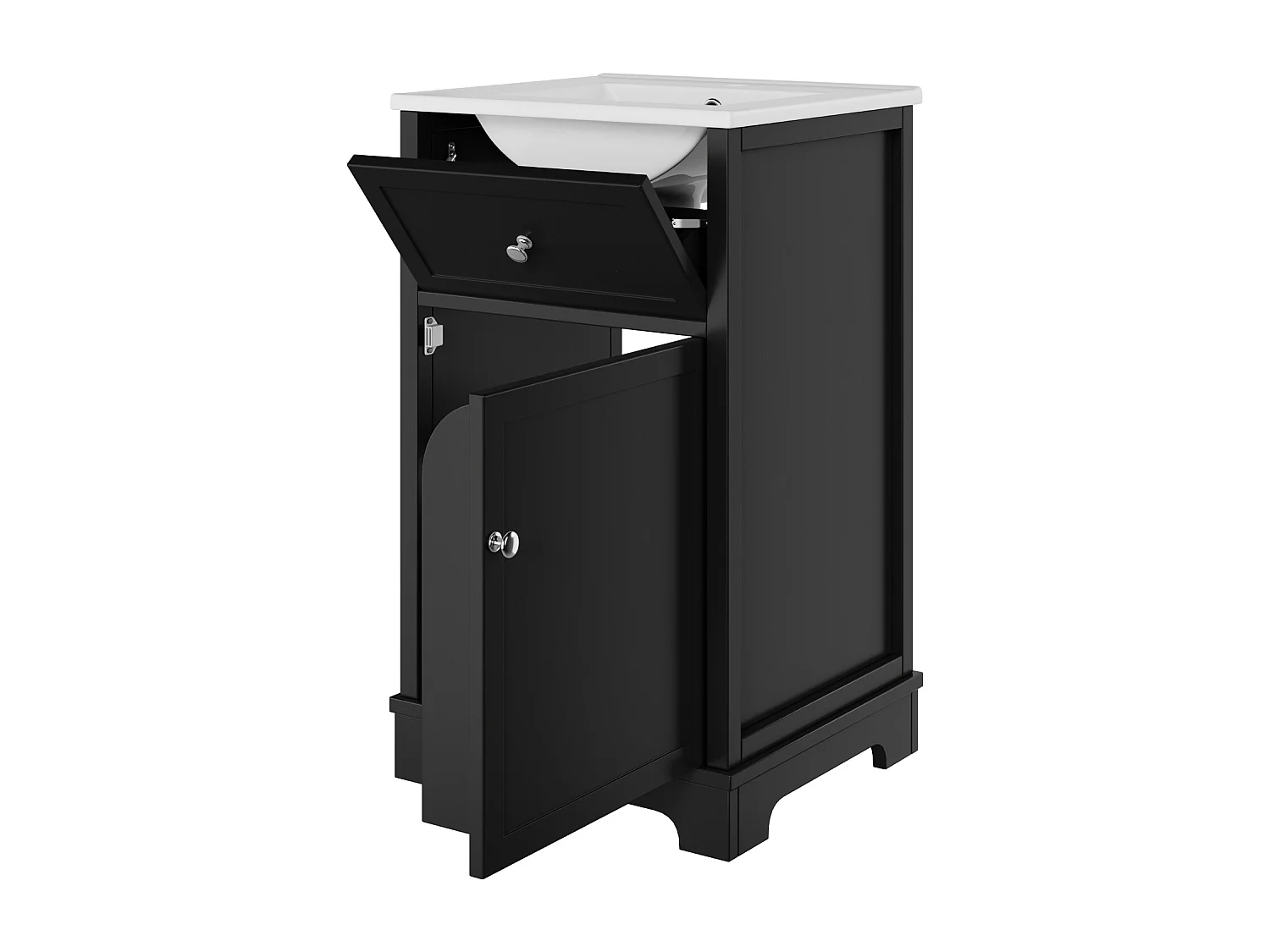 Meuble vasque de salle de bain - 51 x 46 x 87 cm - finition laquée - avec tiroir + porte de rangement + vasque - MDF - noir