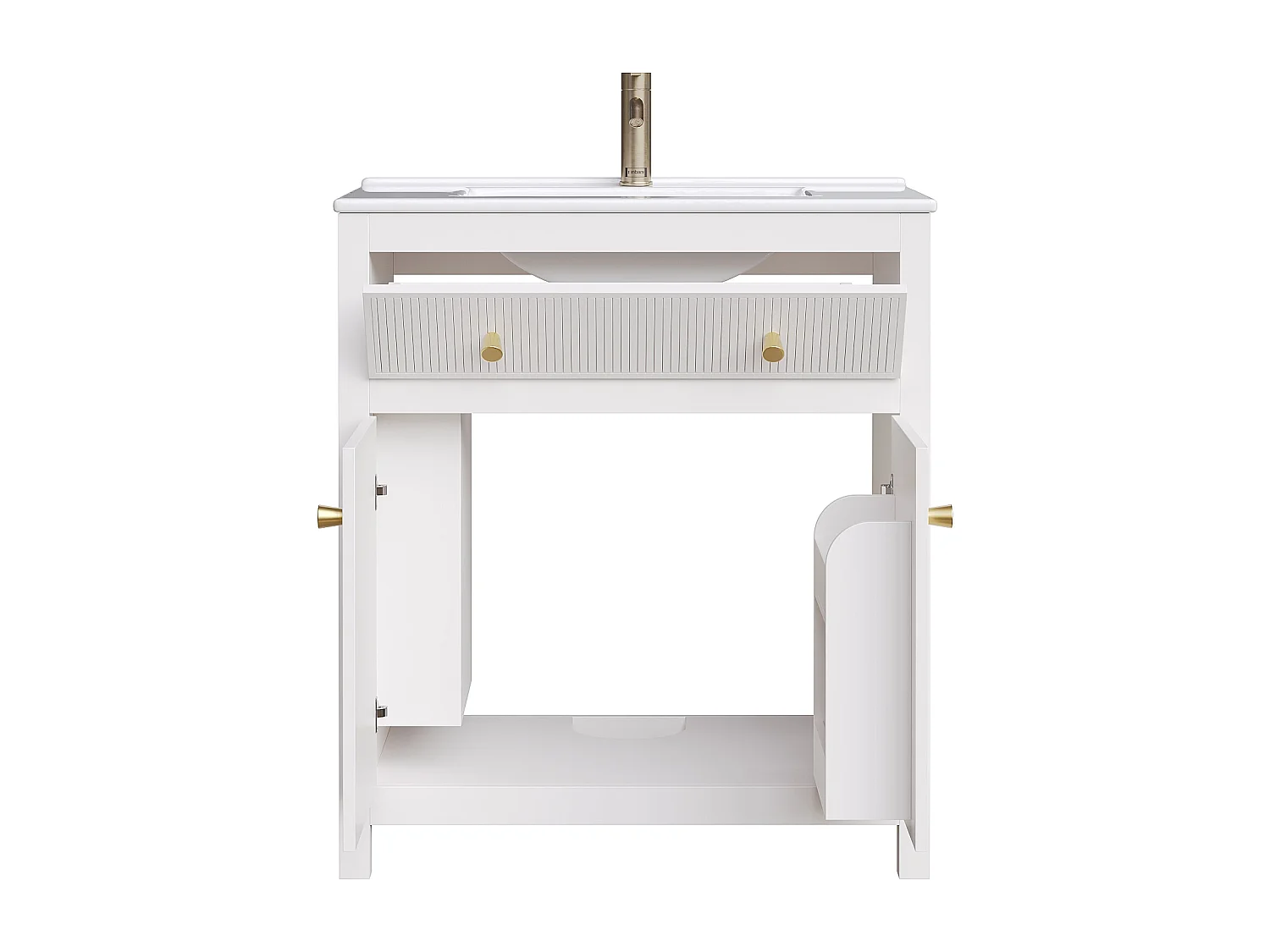 Szafka łazienkowa ceramiczna pod umywalkę - 81 x 46,5 x 86,5 cm - z szufladą + drzwiami + półką - MDF - biała