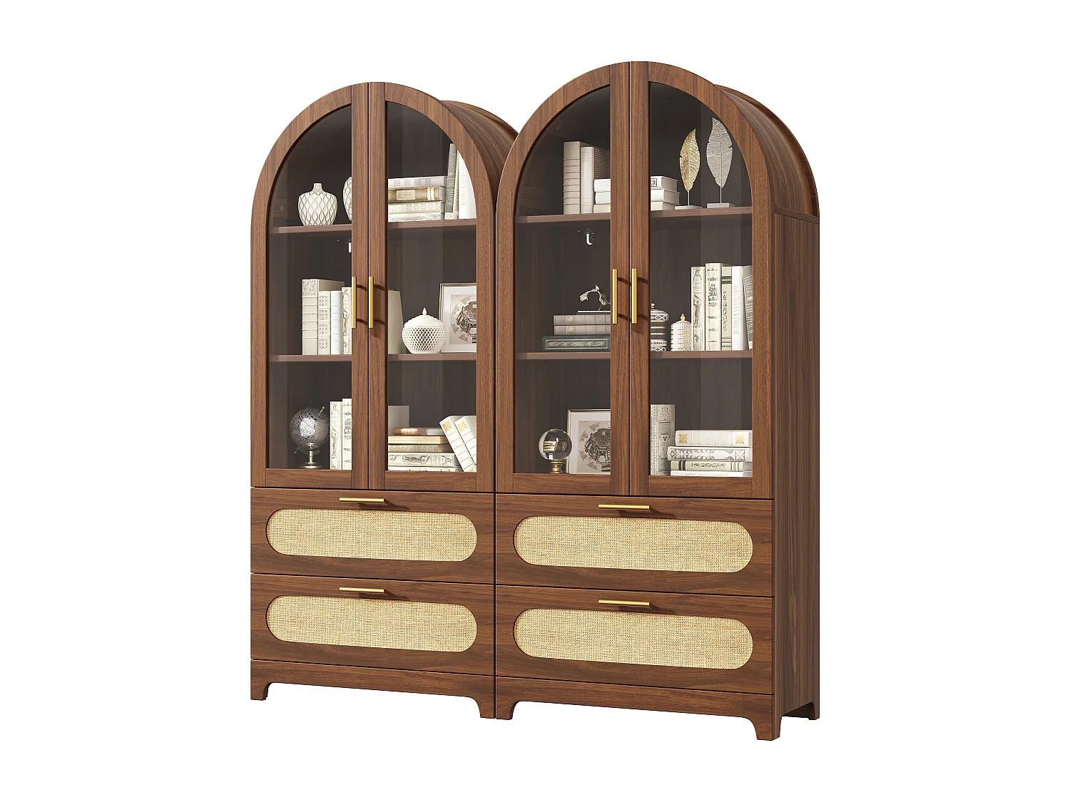 Set aus 2 Bücherregalen im Retro-Stil – 2 x 175 x 80 x 40 cm – mit 4 Schubladen, verstellbaren Einlegeböden und 4 Türen – MDF – braun