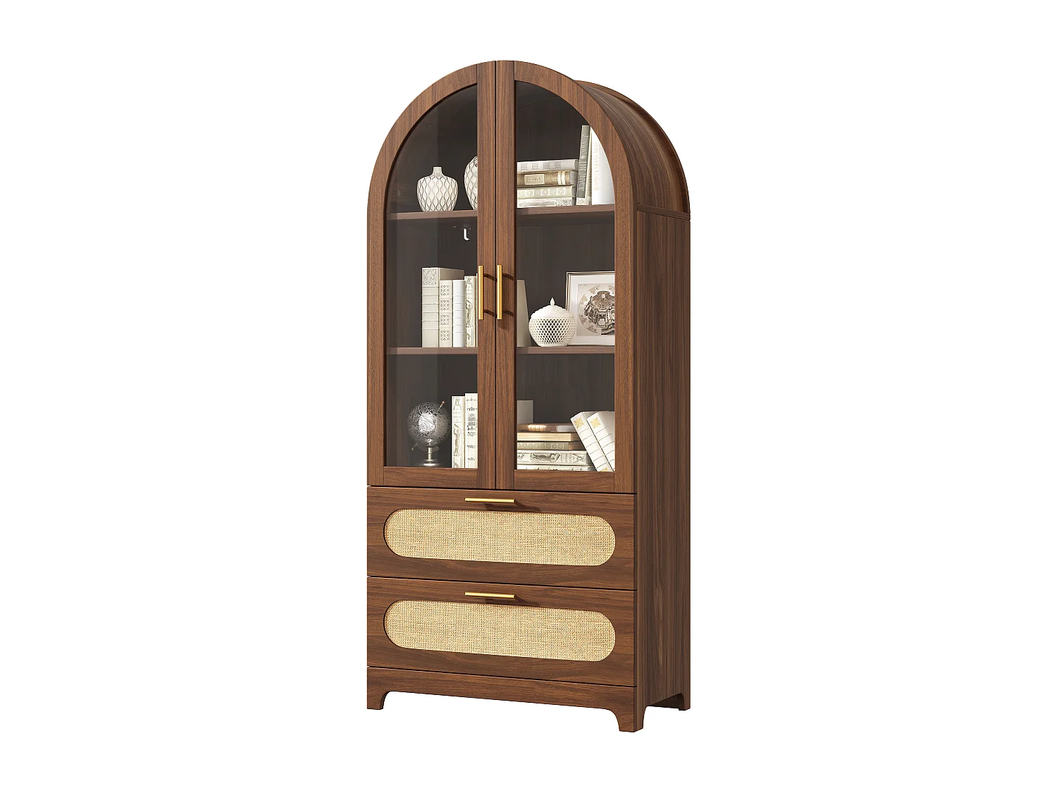 Set aus 2 Bücherregalen im Retro-Stil – 2 x 175 x 80 x 40 cm – mit 4 Schubladen, verstellbaren Einlegeböden und 4 Türen – MDF – braun