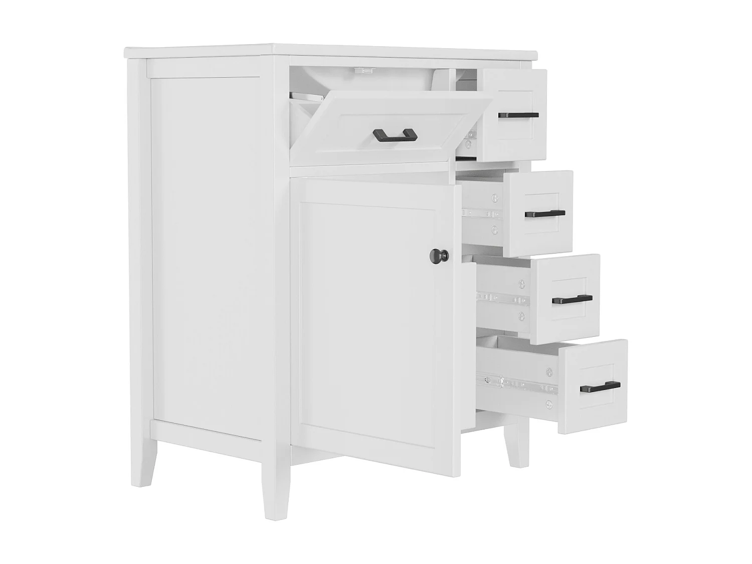 Meuble vasque de salle de bain autoportant - 76 x 46 x 90 cm - avec 4 tiroirs + portes + lavabo en céramique - MDF - blanc