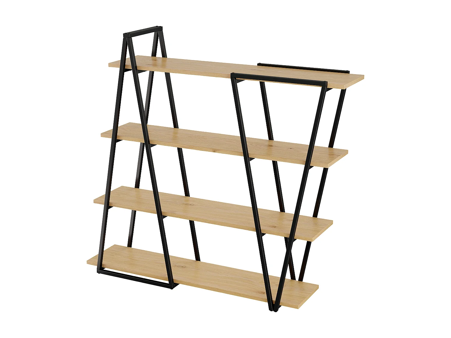 Geometrisches Stehregal 158x35x166 cm - Eisengestell - 25 mm MDF-Platte - Dreieckiges Design - Schwarz und Natur