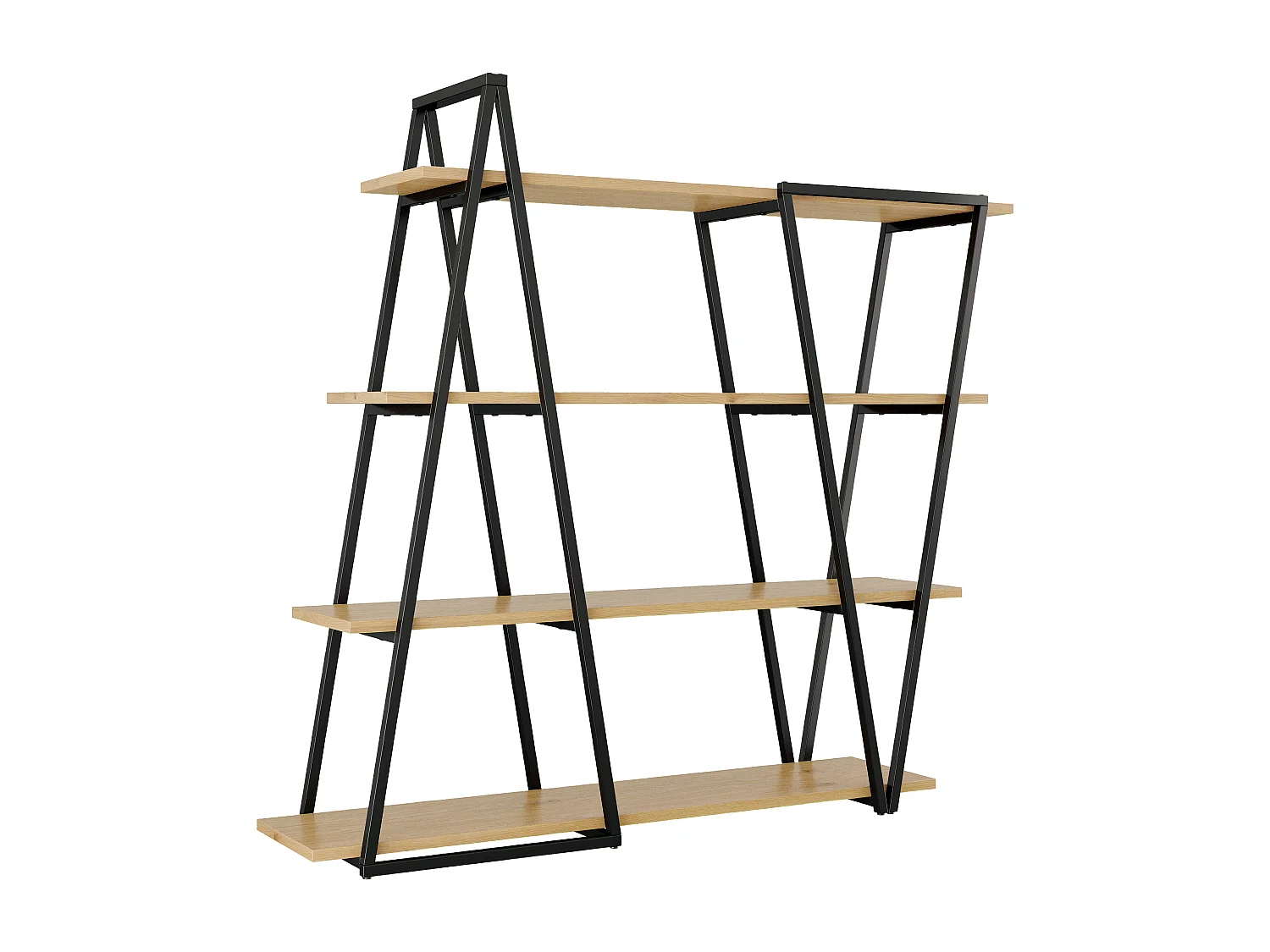 Geometrisches Stehregal 158x35x166 cm - Eisengestell - 25 mm MDF-Platte - Dreieckiges Design - Schwarz und Natur