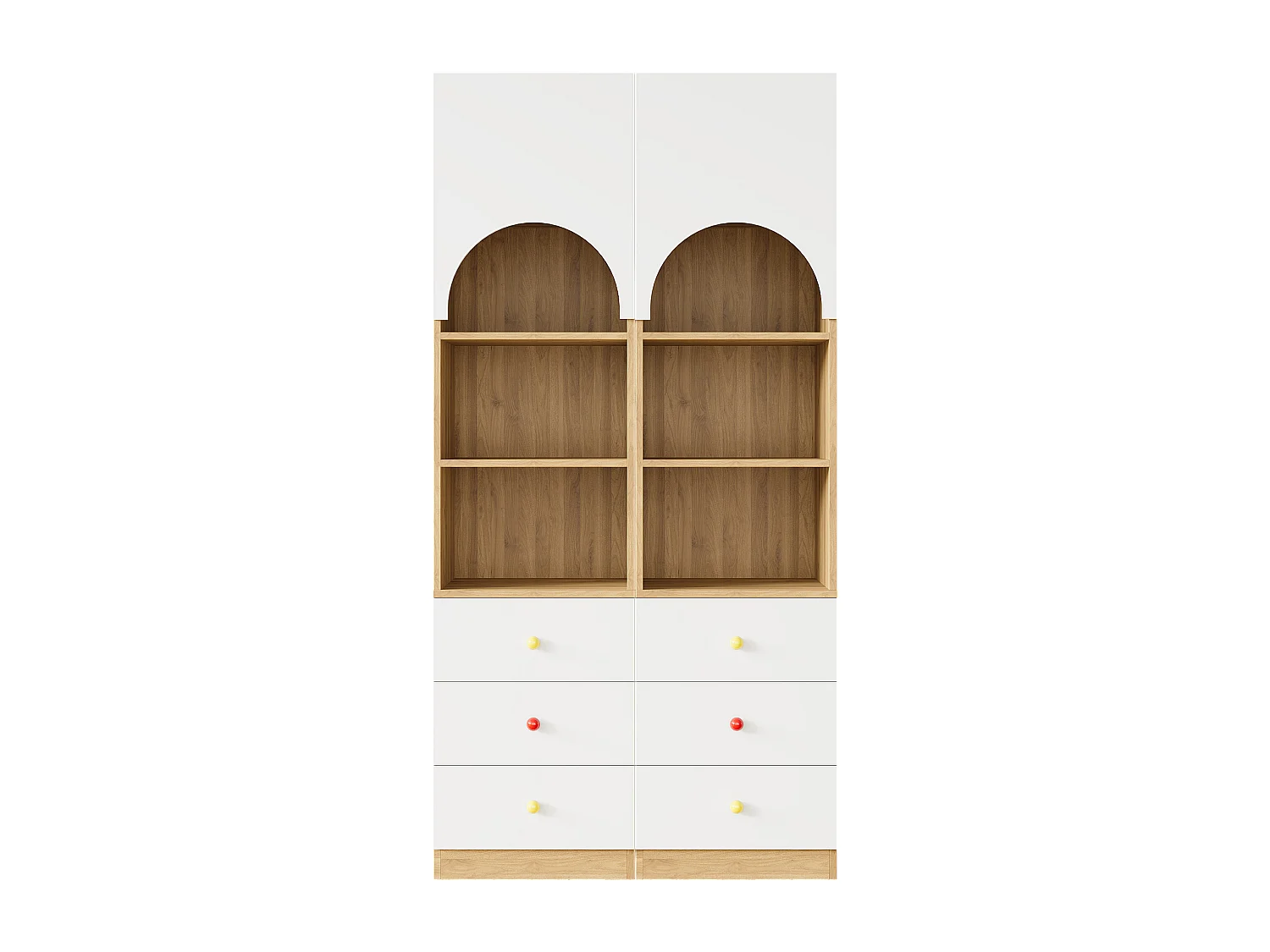 Bücherregal-Set 2-teilig 100x50x200 cm - 3 Schubladen und 1 gebogene Tür - 3 Regale - Keramikgriffe - Weiß