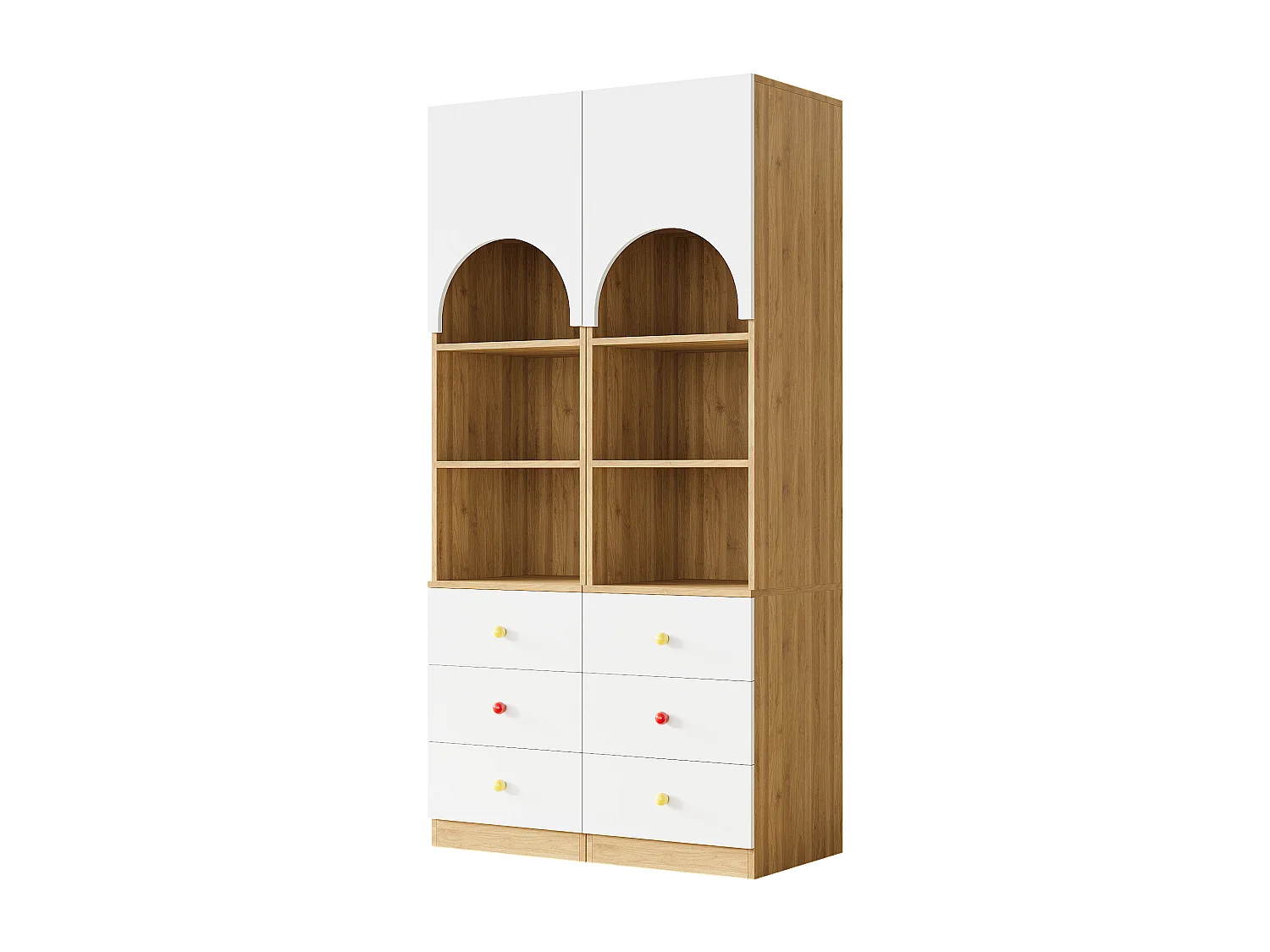 Bücherregal-Set 2-teilig 100x50x200 cm - 3 Schubladen und 1 gebogene Tür - 3 Regale - Keramikgriffe - Weiß