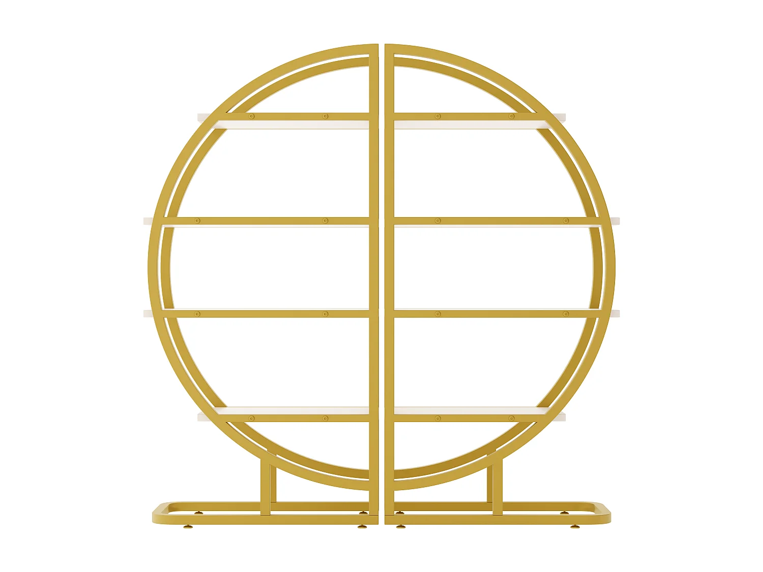 Gebogenes 2-teiliges Modulregal -120x30x130 cm - 4 Regale - Gestell aus goldenem Metall - Höhenverstellbare Füße - MDF - Gold