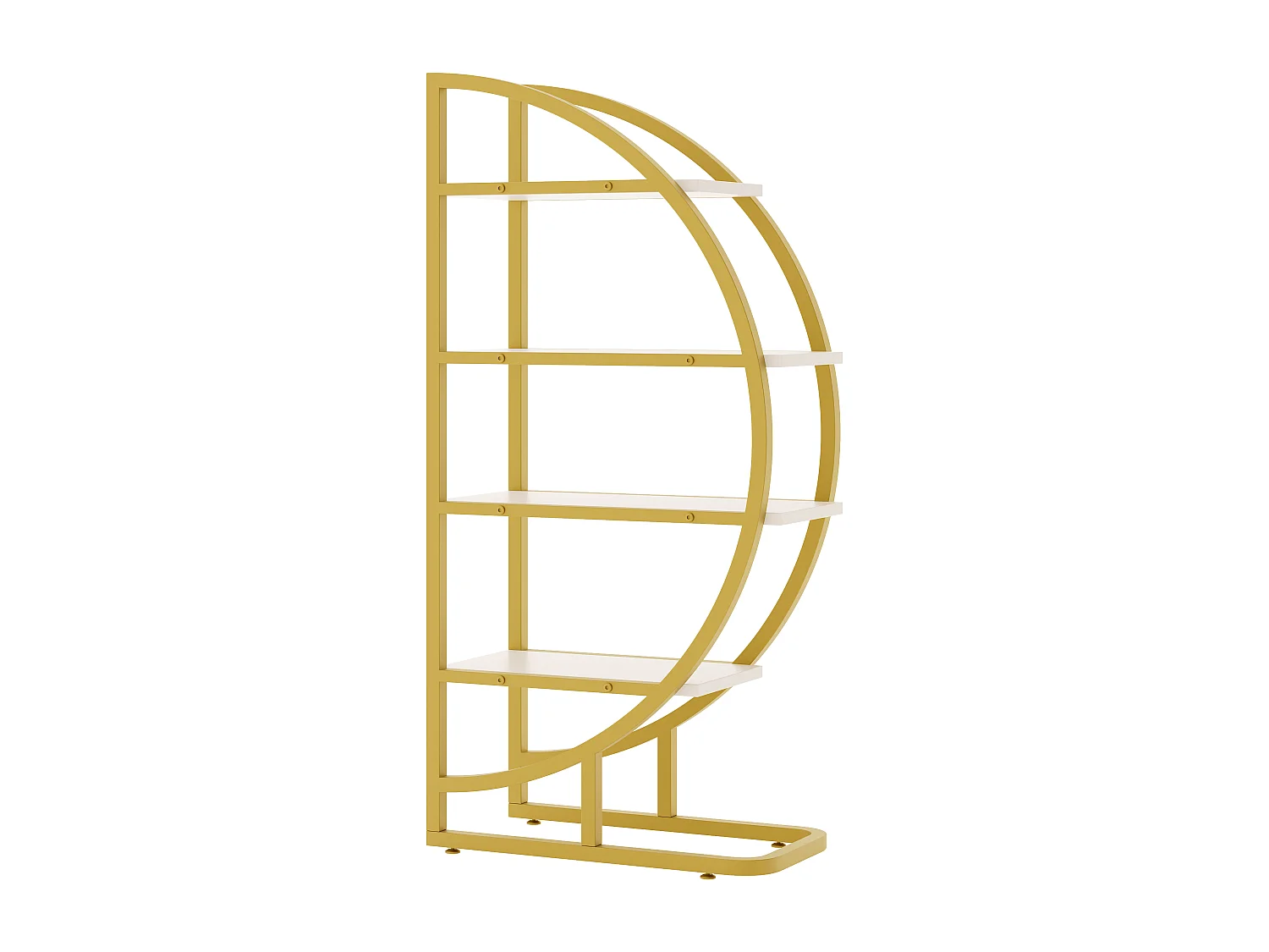 Gebogenes 2-teiliges Modulregal -120x30x130 cm - 4 Regale - Gestell aus goldenem Metall - Höhenverstellbare Füße - MDF - Gold