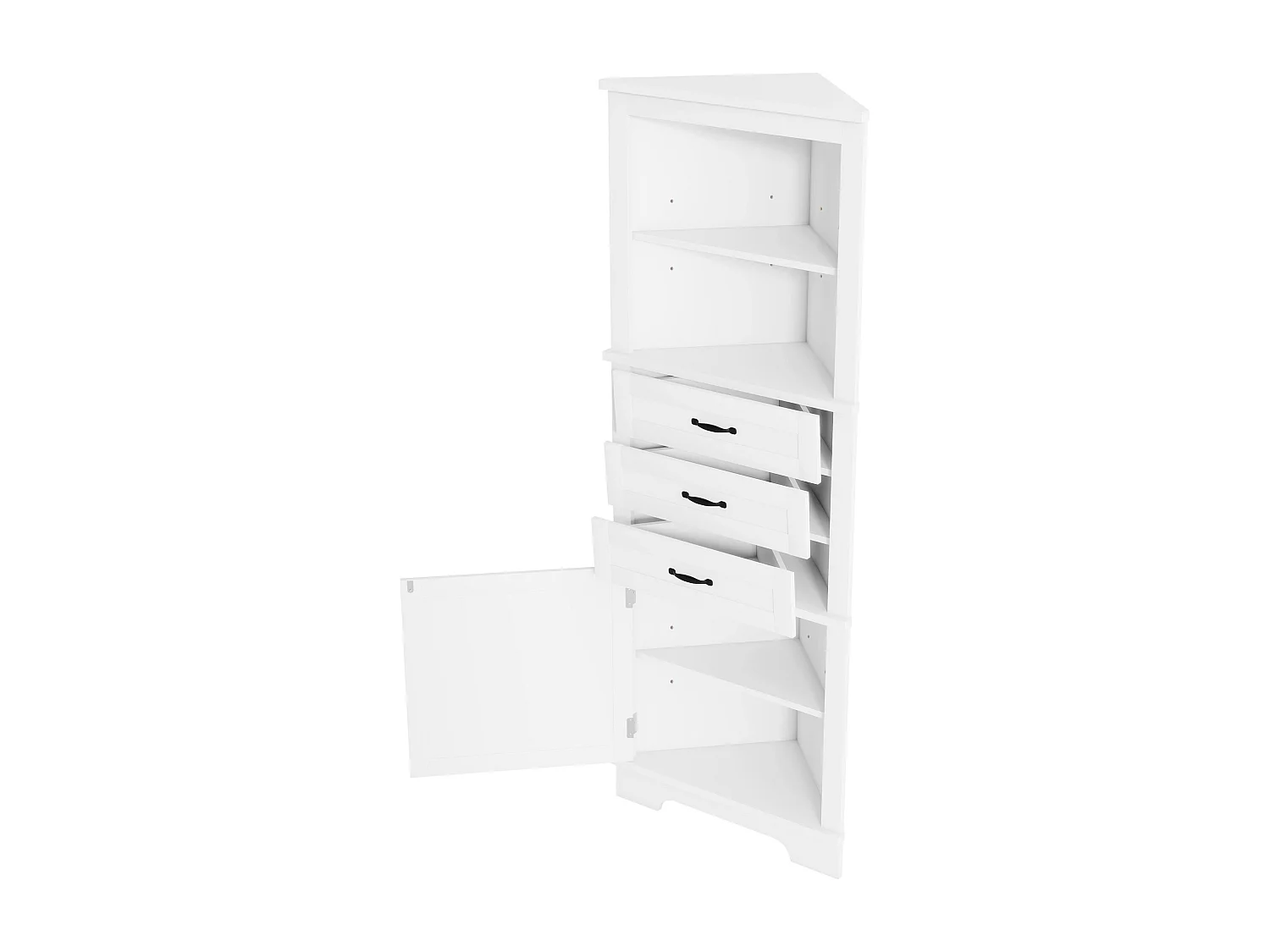 Badkamerhoekkastje - 57,7 x 46 x 167,5 cm - met 1 deur + 3 lades + open schappen - MDF - wit