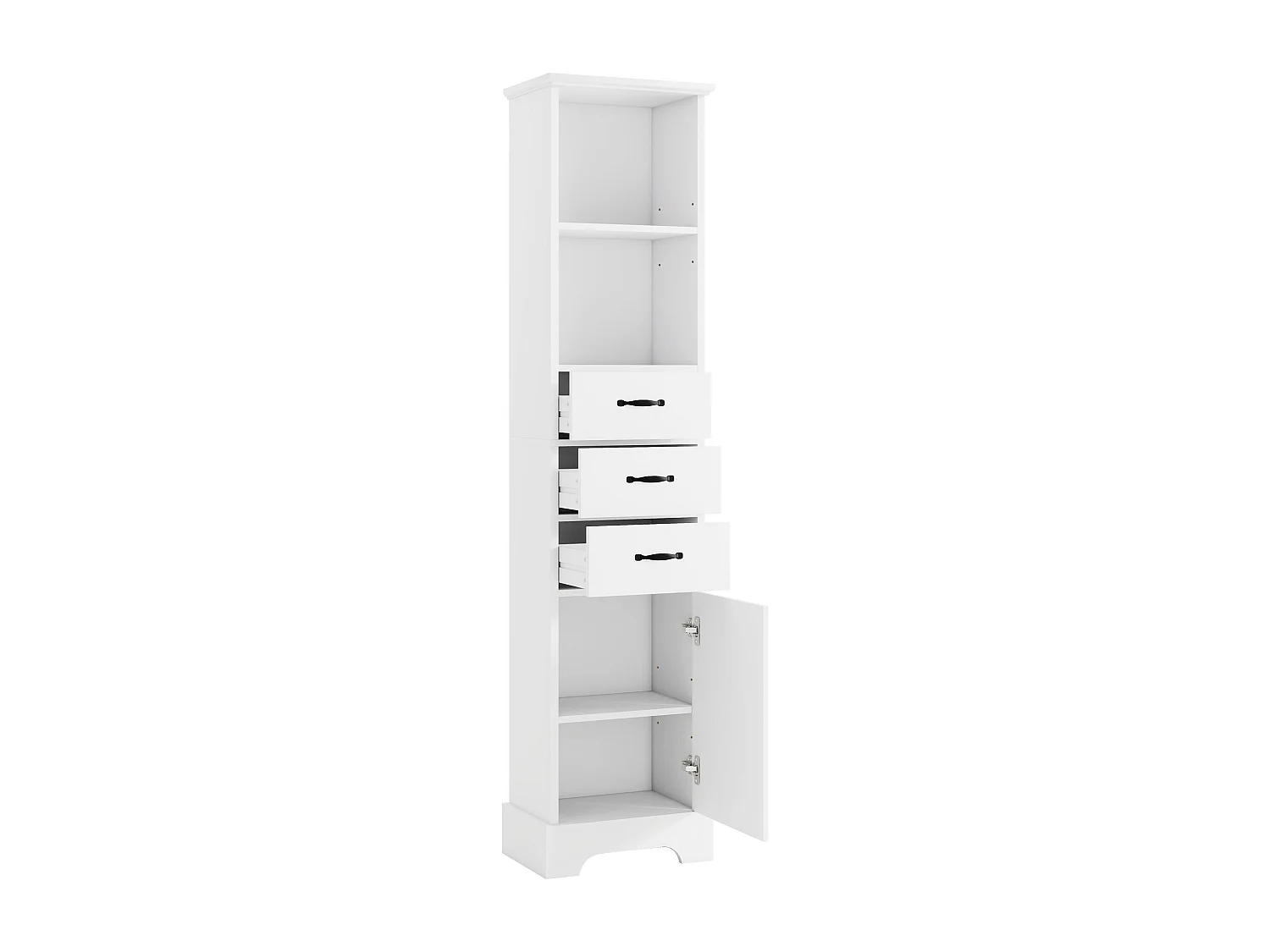 Badezimmerschrank 38x26x172,5 cm - 3 Schubladen und 1 Tür - Höhenverstellbare Einlegeböden - Lackierte Oberfläche - Weiß