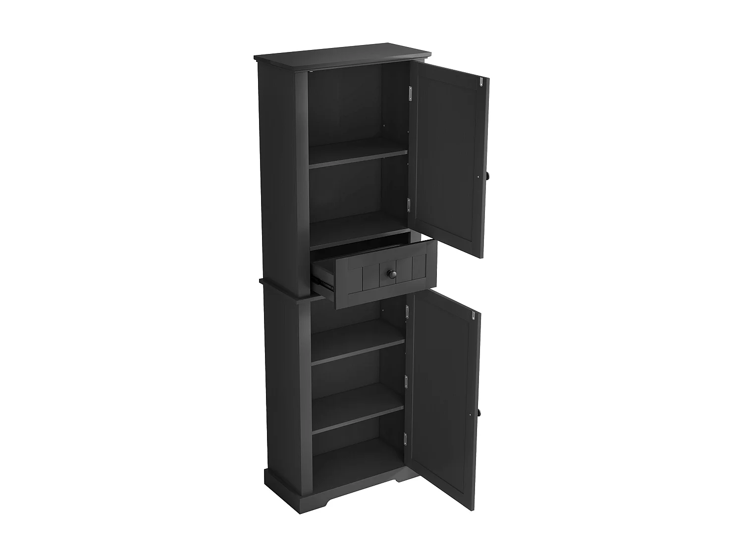 Badkamerkast - 56 x 28 x 167 cm - met 2 deuren + lade + verstelbare planken - MDF - zwart