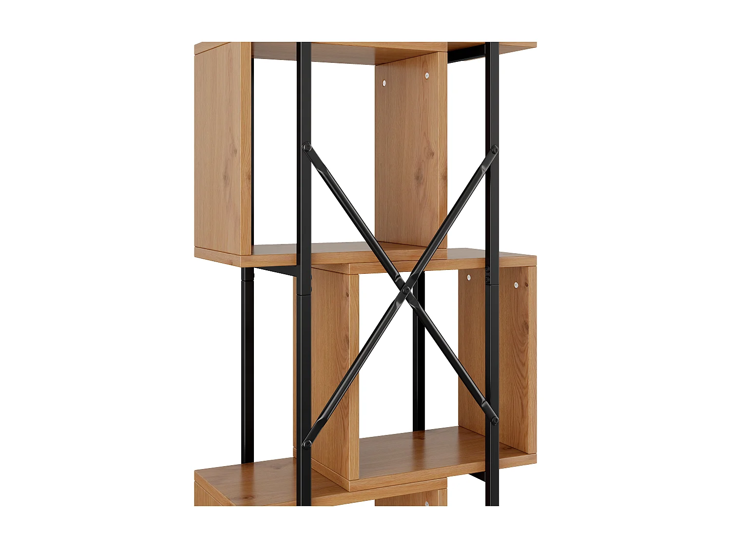 Offenes Standregal 59x30x180 cm - 4 Regale - Gestell aus schwarzem Metall - Bücherregal, Vitrine - MDF-Platten - Natur+Schwarz