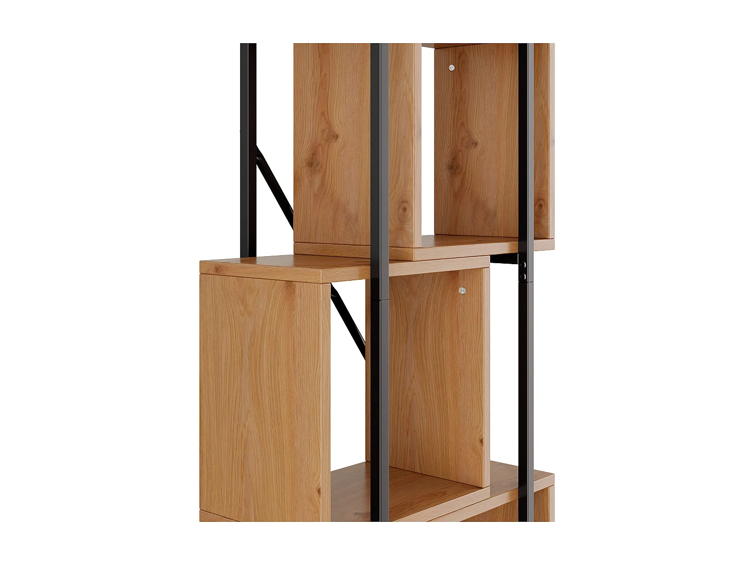 Offenes Standregal 59x30x180 cm - 4 Regale - Gestell aus schwarzem Metall - Bücherregal, Vitrine - MDF-Platten - Natur+Schwarz