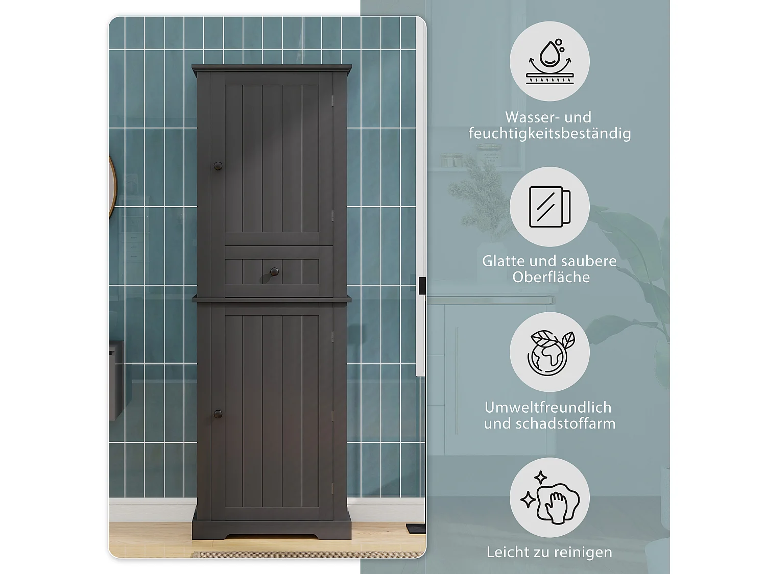 Badkamermeubel 56x28x167,3 cm - 2 deuren en 1 lade - Gelakte afwerking - Verstelbare planken - MDF - Zwart