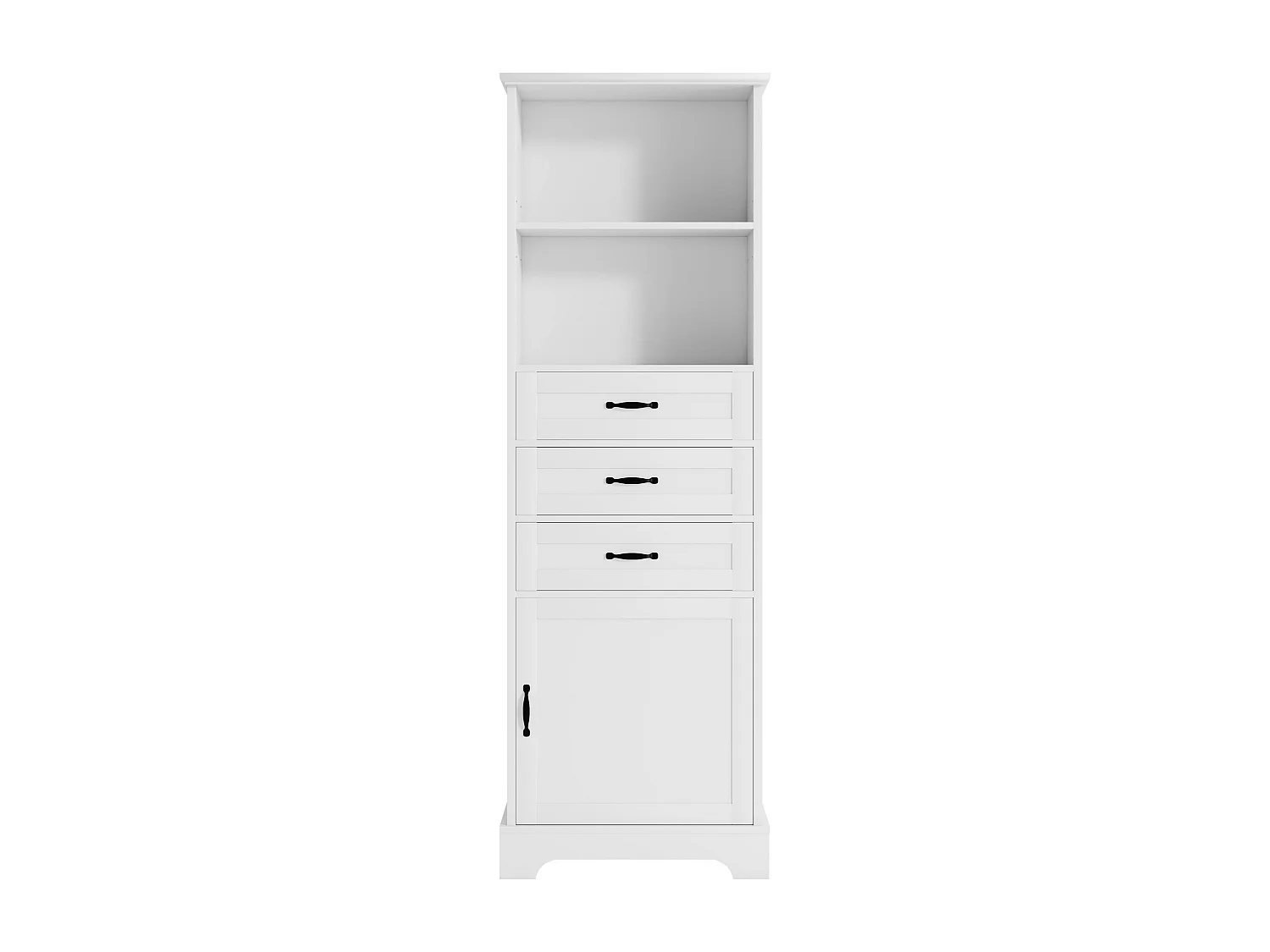 Badezimmerschrank – 56 x 25,6 x 167 cm – mit 1 Tür, 3 Schubladen und offenen Regalfächern – MDF – weiß