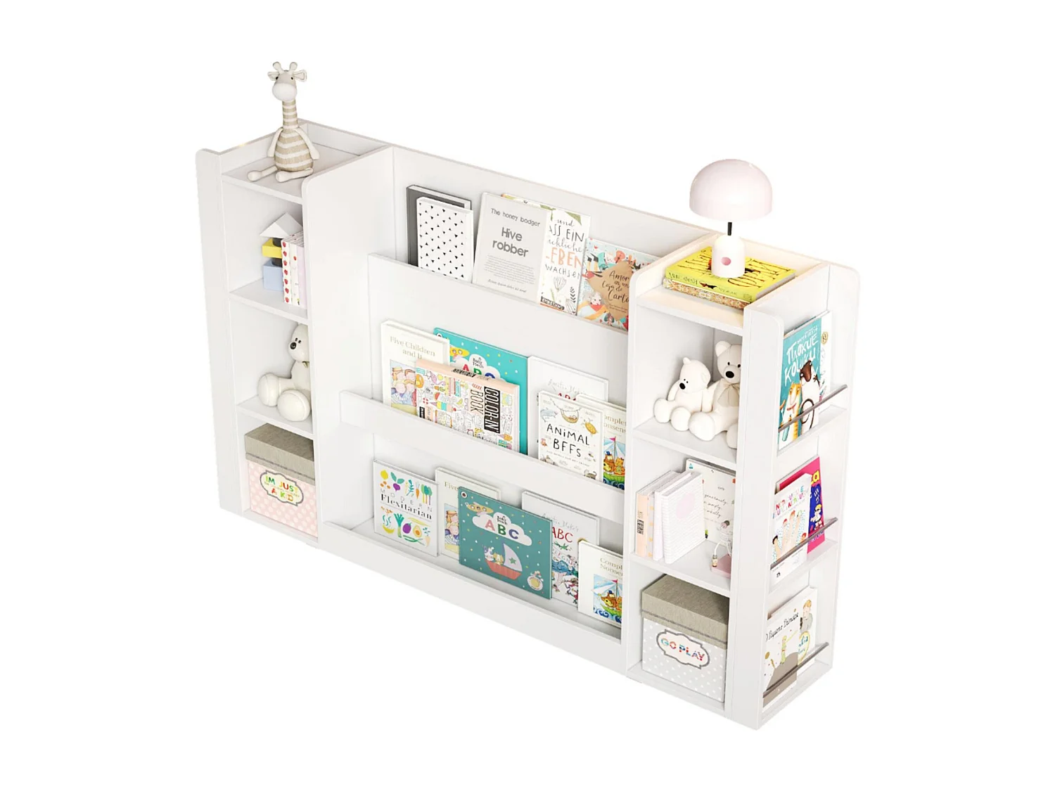 Kinderregal mit Stauraum - 140x30x95 cm - Mehrere Regale - Kinder-Schrank/Bücherregal - MDF - Weiß