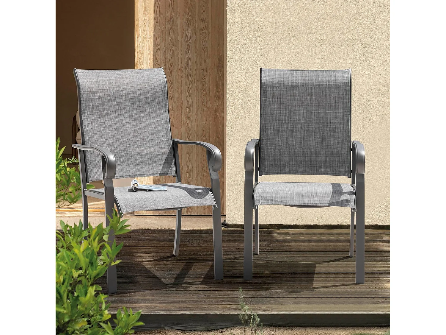 Lot de Chaises de Patio 2 Pièces pour L'extérieur, Tissu Textilène, Cadre en Fer Pulvérisé