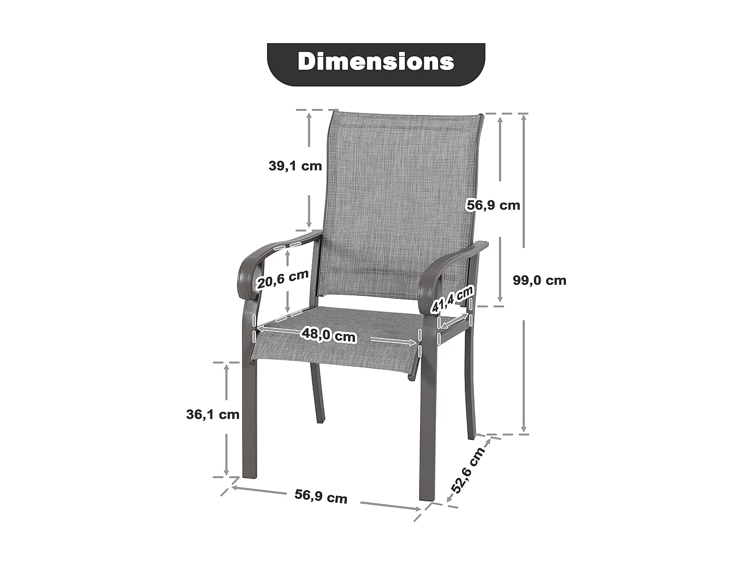 Lot de Chaises de Patio 2 Pièces pour L'extérieur, Tissu Textilène, Cadre en Fer Pulvérisé