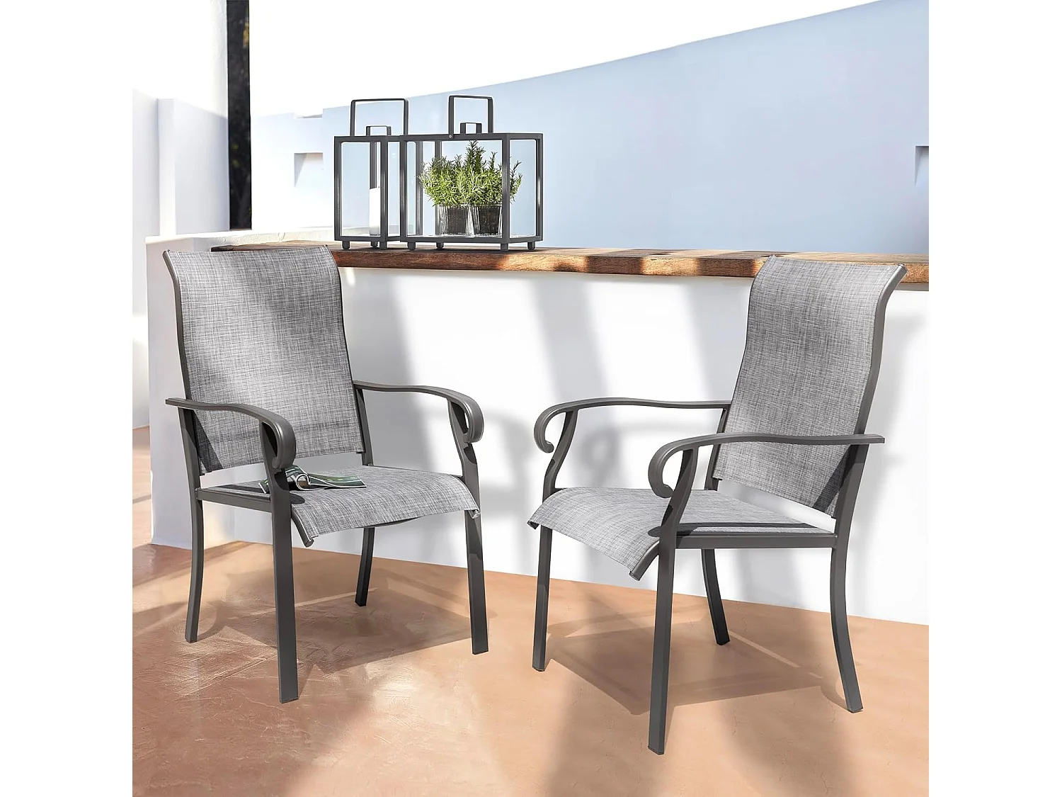 Lot de Chaises de Patio 2 Pièces pour L'extérieur, Tissu Textilène, Cadre en Fer Pulvérisé
