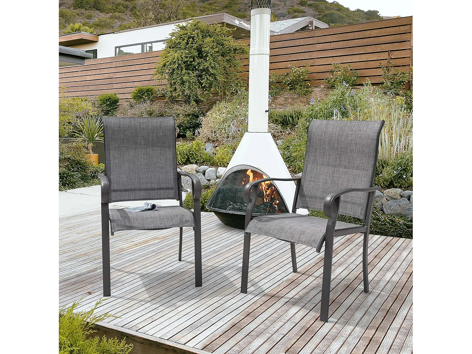 Lot de Chaises de Patio 2 Pièces pour L'extérieur, Tissu Textilène, Cadre en Fer Pulvérisé