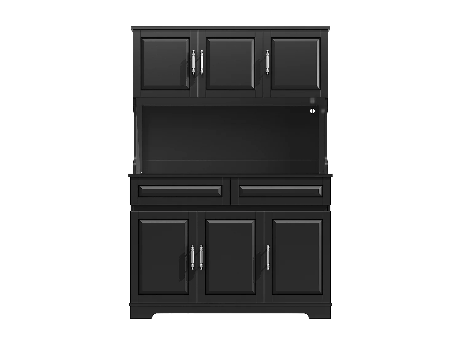 Hohes Küchen-Sideboard – 108 x 40 x 180 cm – mit 2 Schubladen, 6 Türen, LED-Beleuchtung und Arbeitsplatte – MDF – schwarz