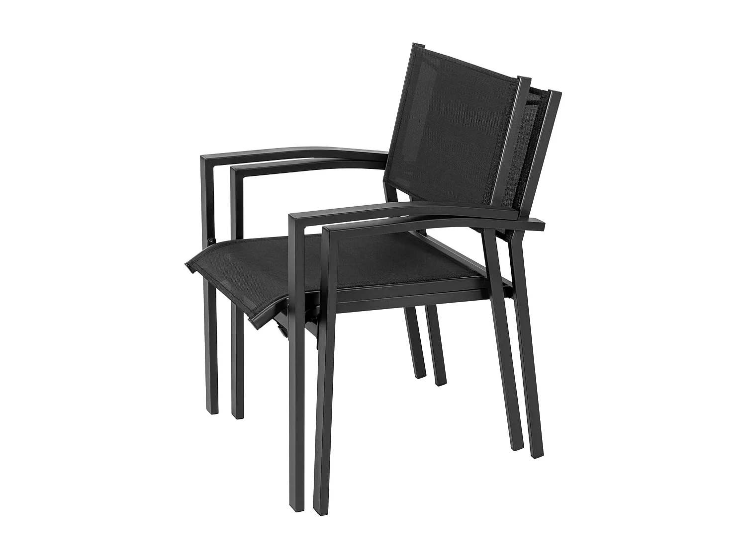 Chaises de Jardin Empilables, Ensemble de 2 en Textilène Respirant, Cadre Fer à Finiton Poudre pour Toutes Saisons, Noir